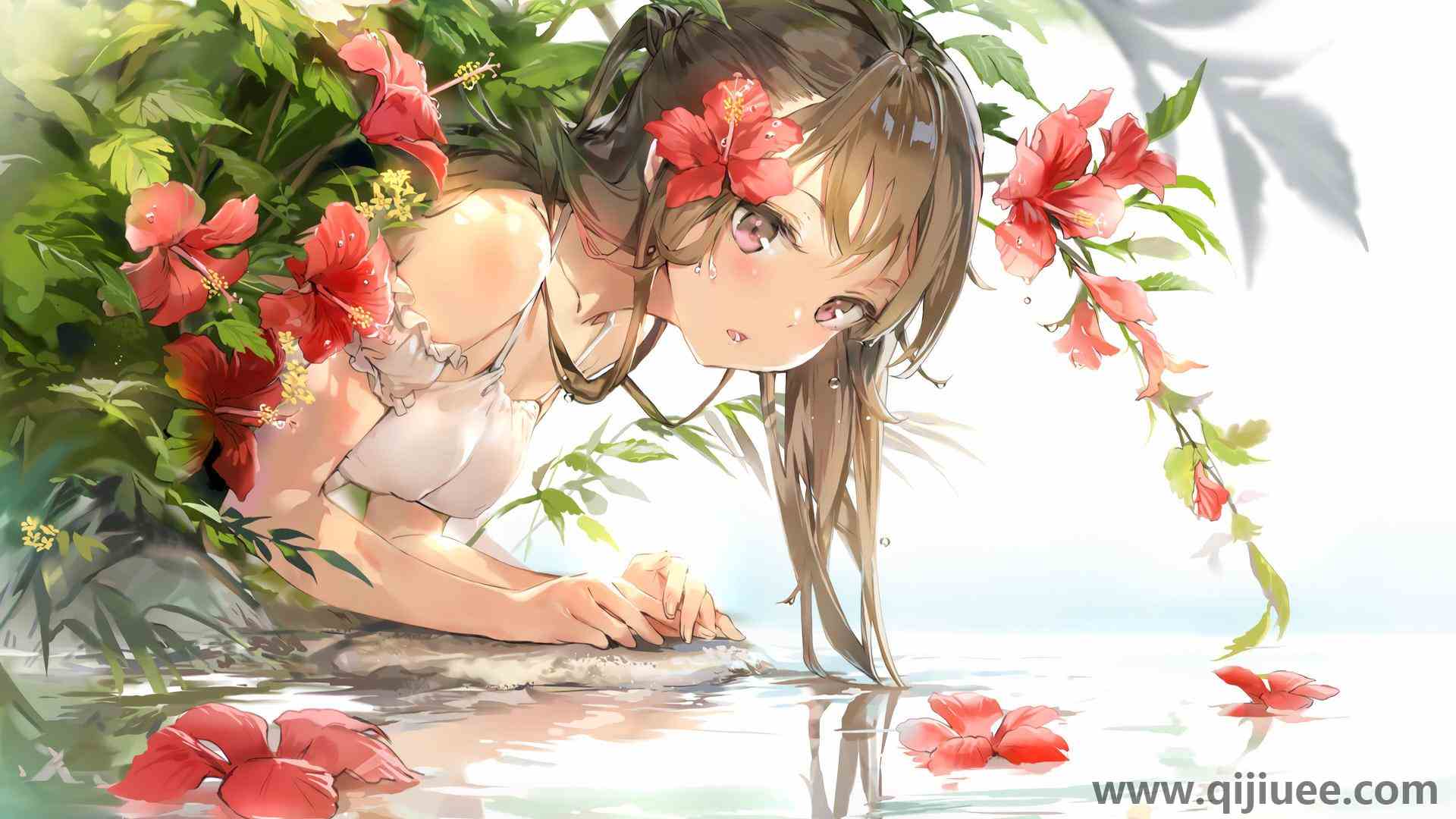 安米 黑发 动漫 动漫女孩 AI艺术 肖像 水 花 3840 x 2160/0.58 MB-柒染云阁