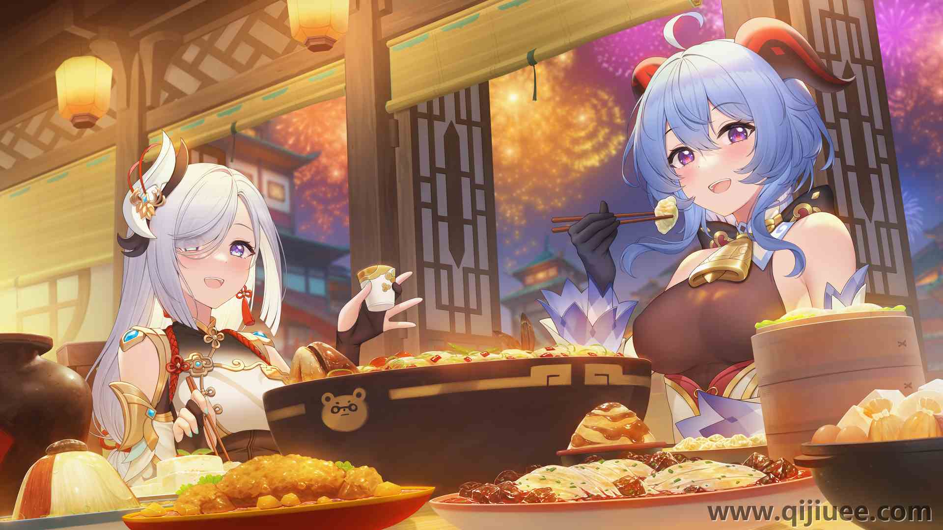 女孩 奇幻女孩 原神 食物  筷子 青发 6999 x 3937/12.54 MB-柒染云阁