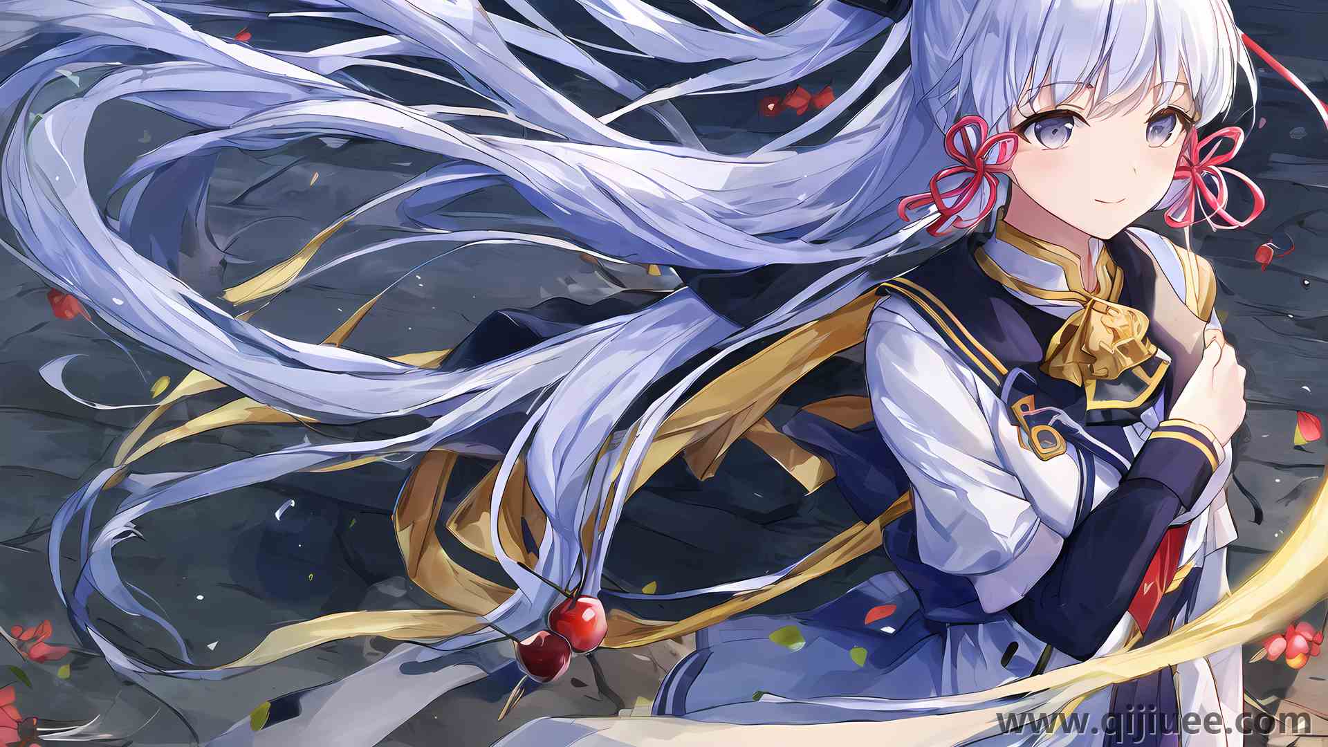 蓝头发 蓝眼睛 长发 动漫女孩 原神 龟里亚卡 花瓣 3840 x 2160/2.26 MB-柒染云阁