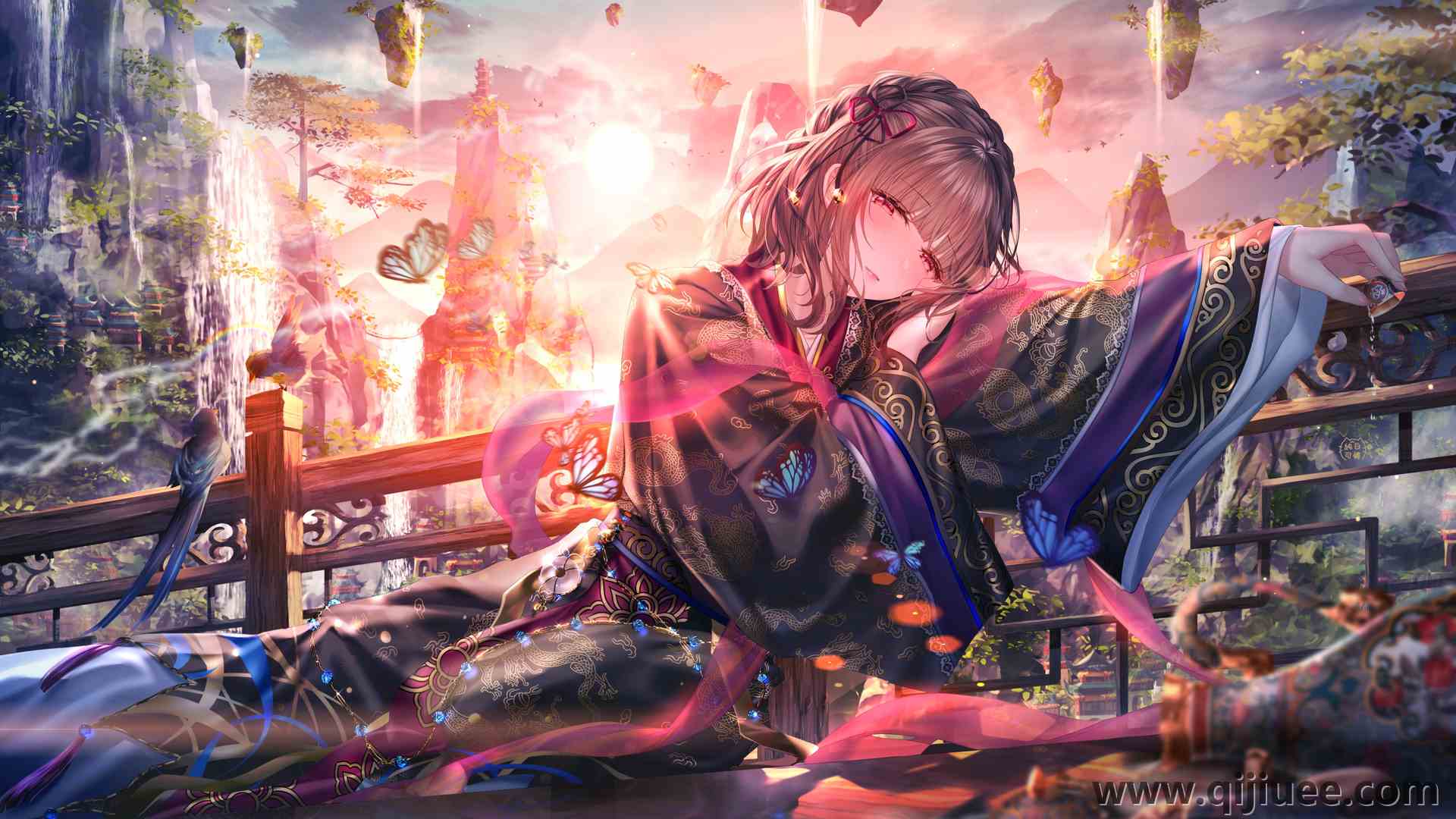 黑发 红眼 动漫  肖像 腮红 中国服装 奇幻艺术 3840 x 2160/2.73 MB-柒染云阁