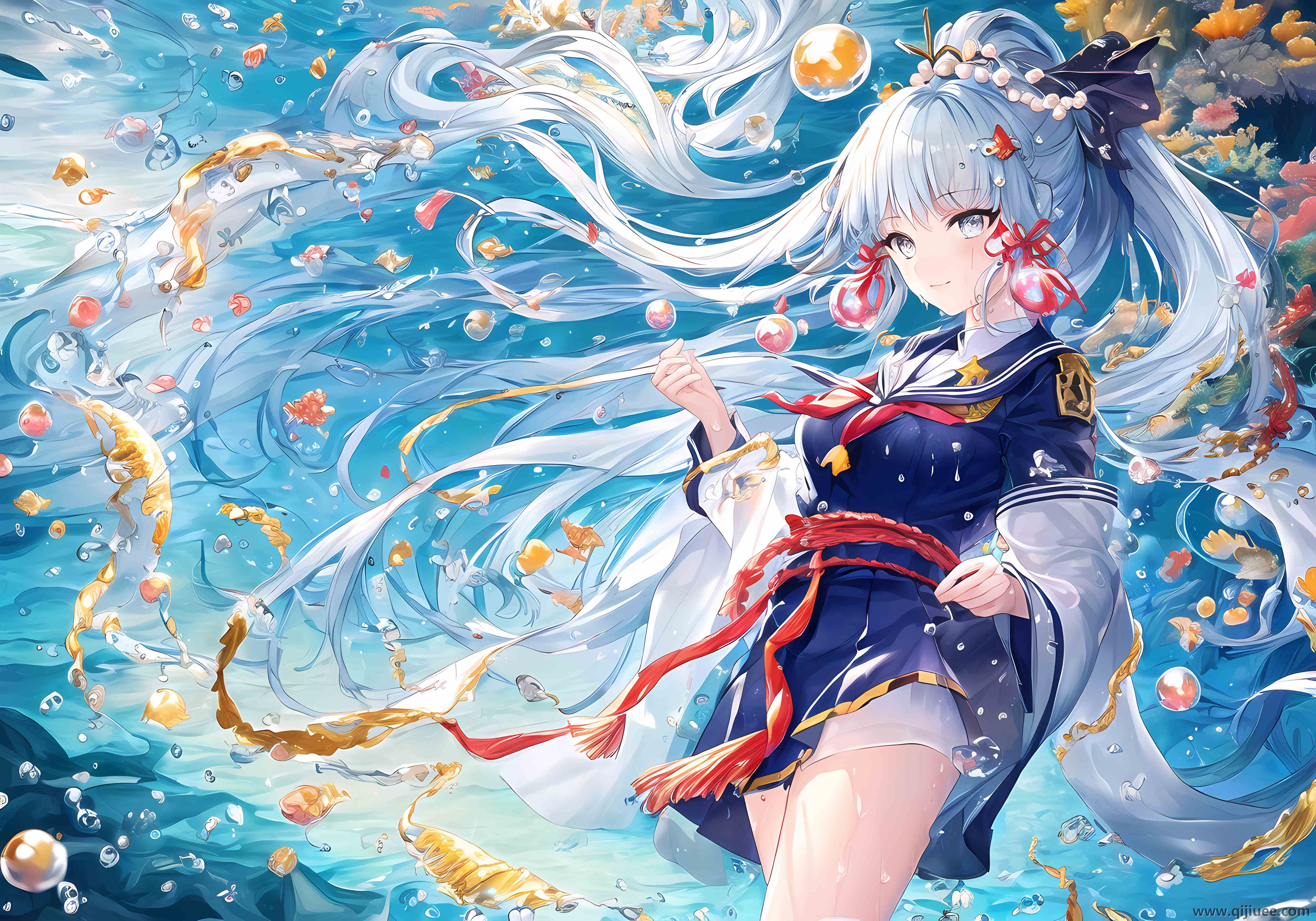 长发 动漫 动漫女孩 原神 艺术 水 泡泡 异瞳 3840 x 2160/2.75 MB-柒染云阁