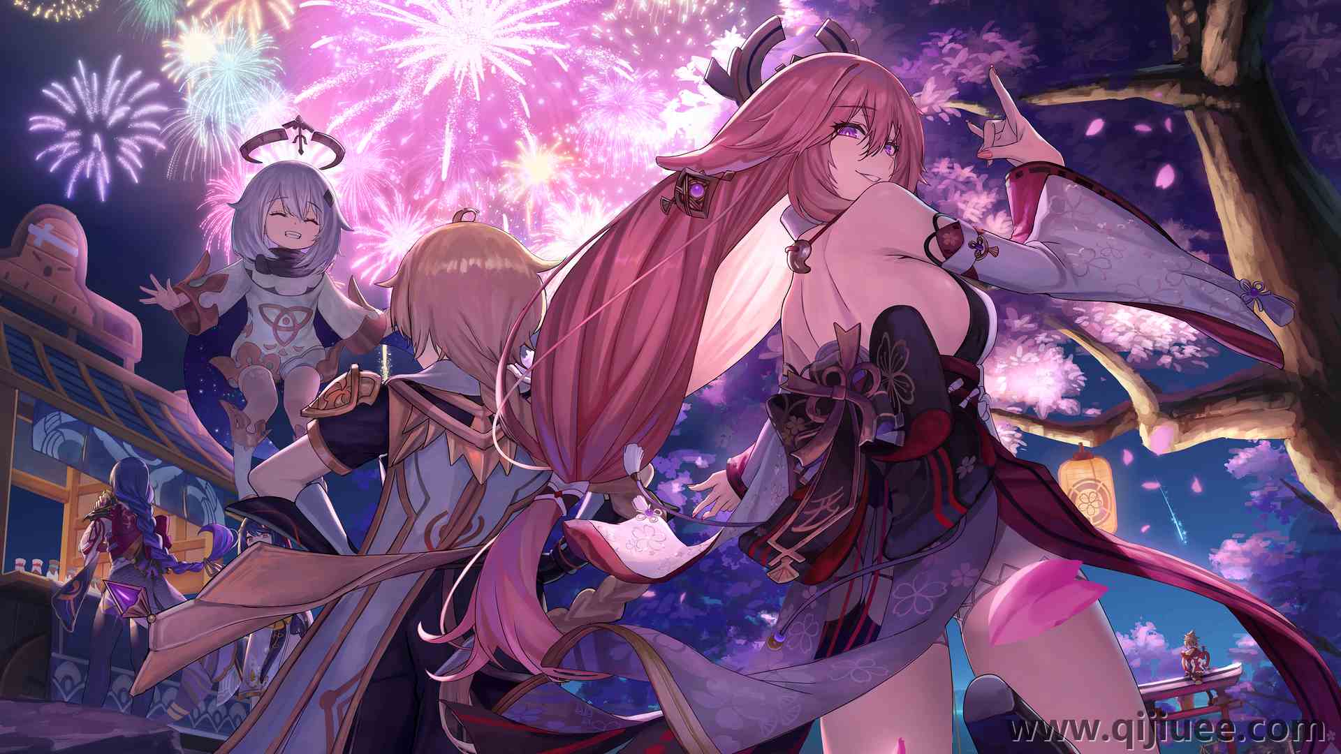 原神 游戏CG角色  动漫女孩 烟火 花瓣 3840 x 2160/2.23 MB-柒染云阁