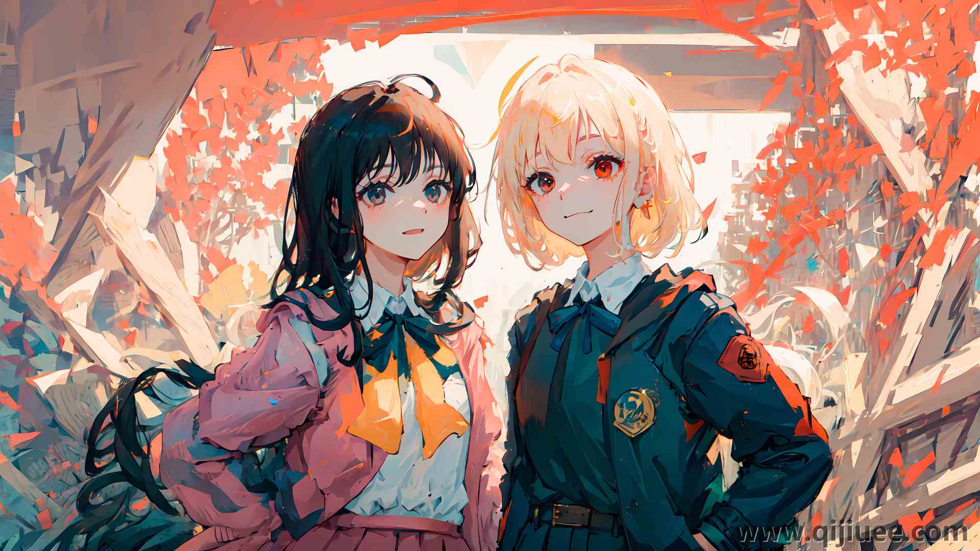 女学生 微笑  动漫女孩 石蒜反冲 井上秋菜 西木千里 领结 校服 艺术 3840 x 2160/2.75 MB-柒染云阁