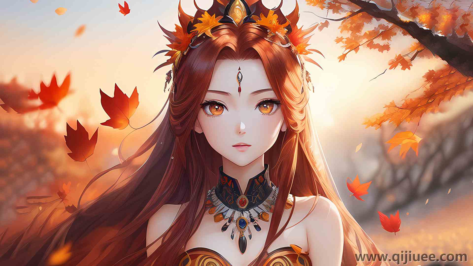 女性  艺术 AI艺术 插图 树叶 正面视图 3840 x 2160/5.78 MB-柒染云阁