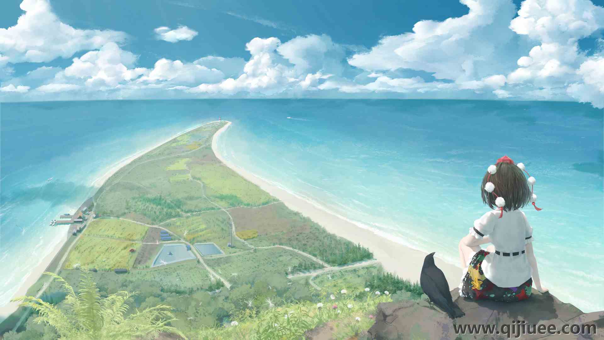 土豆 小丸阿雅 动漫女孩 风景 户外 地平线 大海 自然 3840 x 2160/0.93 MB-柒染云阁