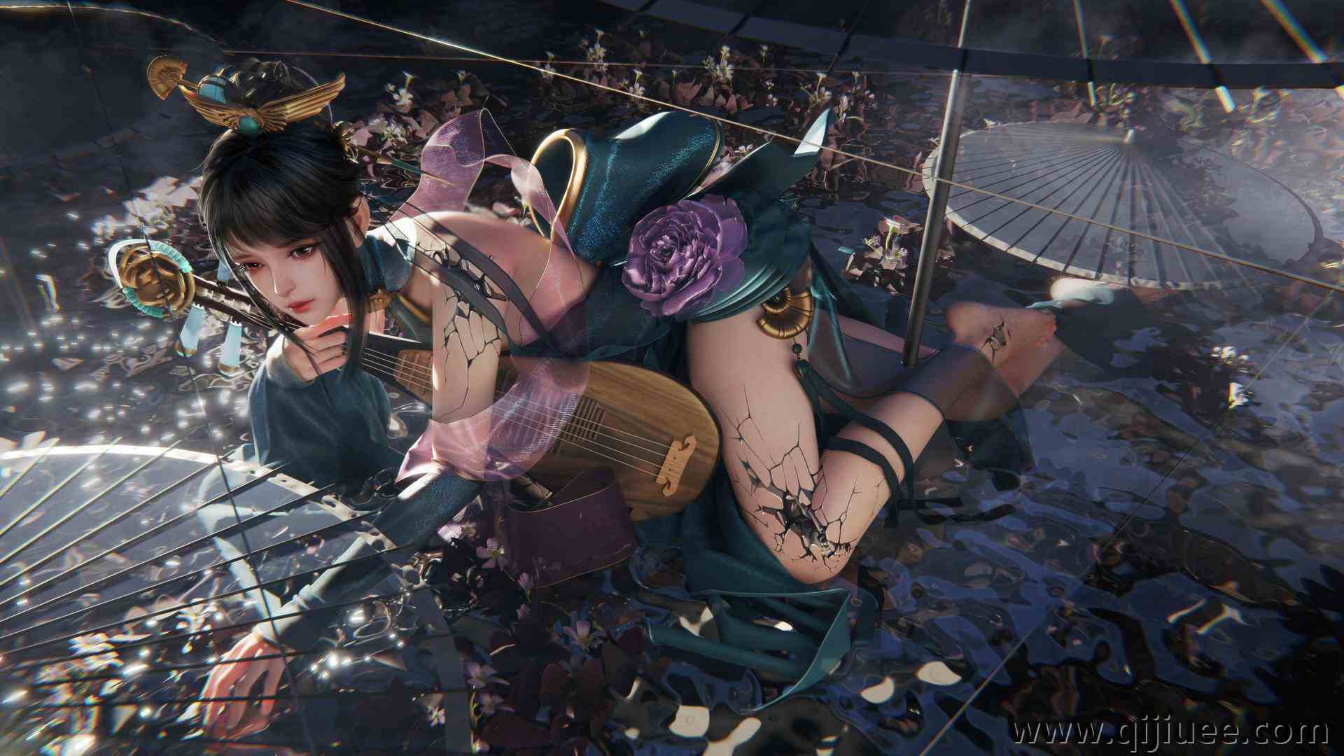 女人 梦幻女孩 古典风格 抱琴的女孩3840 x 2160/0.78 MB-柒染云阁