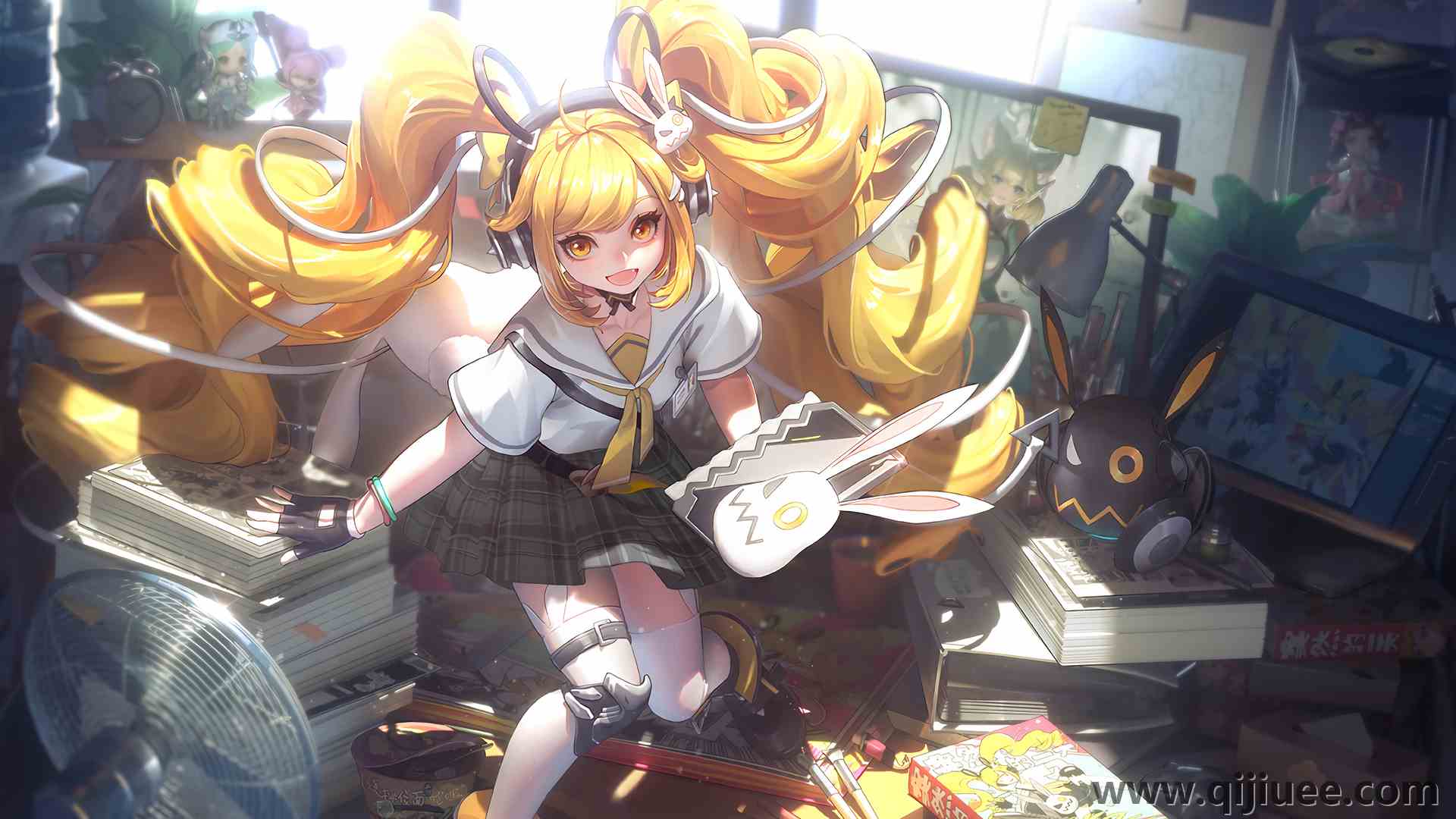 王者荣耀 安琪拉 动漫女孩 双尾 黄眼睛 校服 3840 x 2160/1.89 MB-柒染云阁