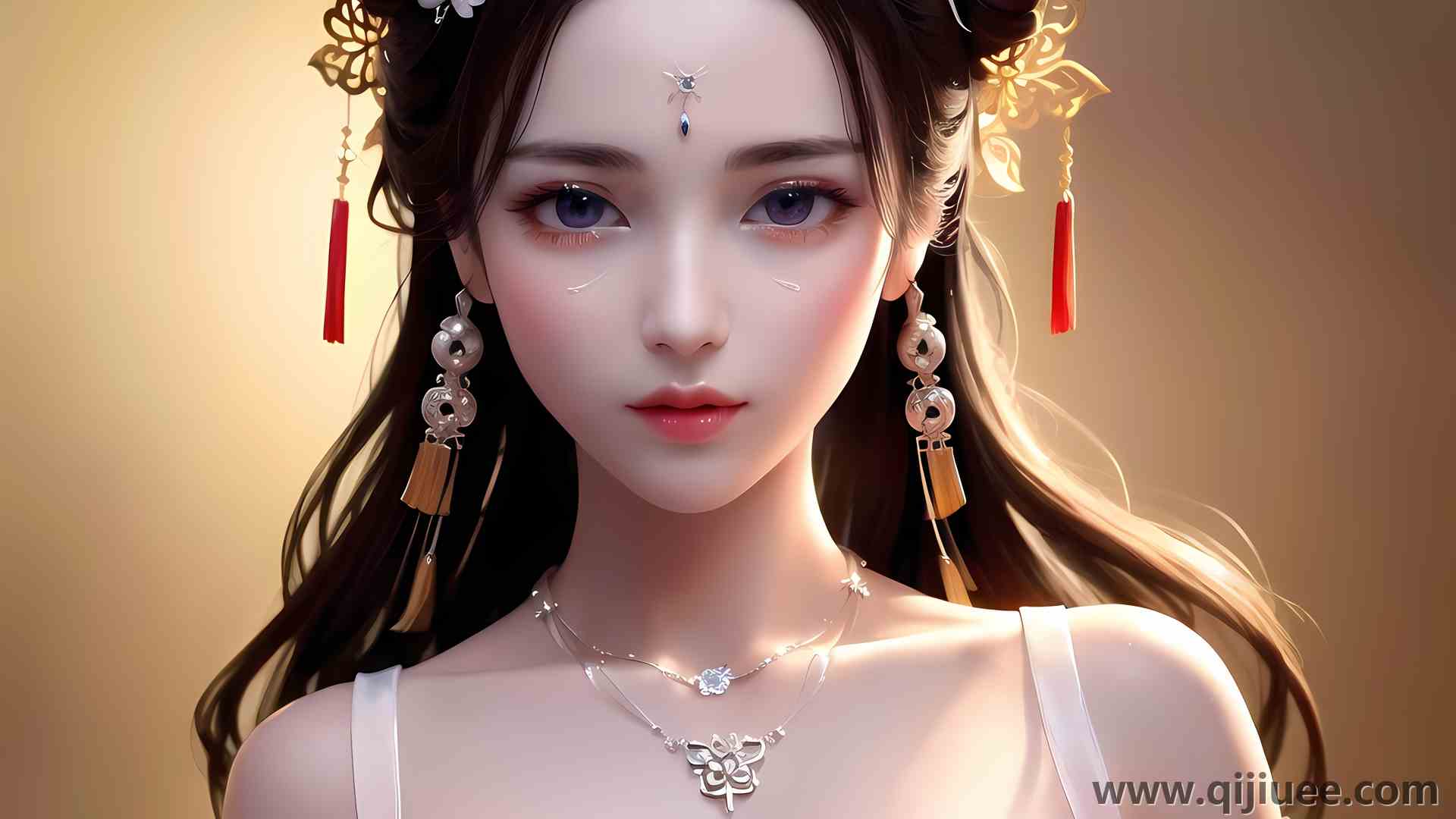 亚洲人 项链 发饰 珠宝  漂亮的女孩肖像3840 x 2160/0.85 MB-柒染云阁
