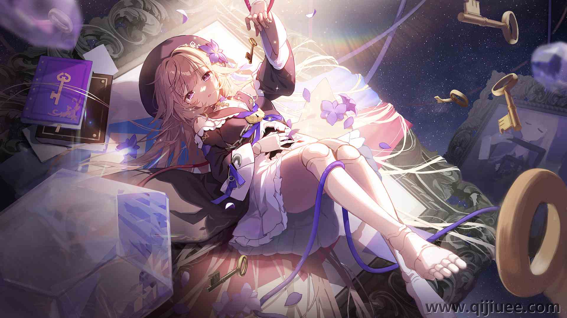 动漫 动漫女孩 赫塔  帽子 书籍 花瓣 钥匙 3840 x 2160/2.02 MB-柒染云阁