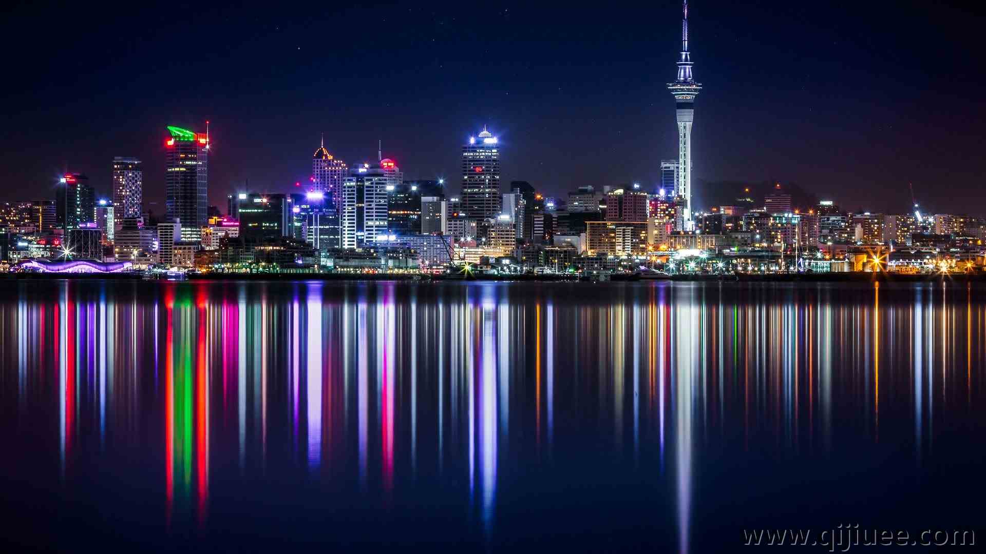 奥克兰 新西兰 夜幕下的城市灯火3840 x 2160/0.75 MB-柒染云阁