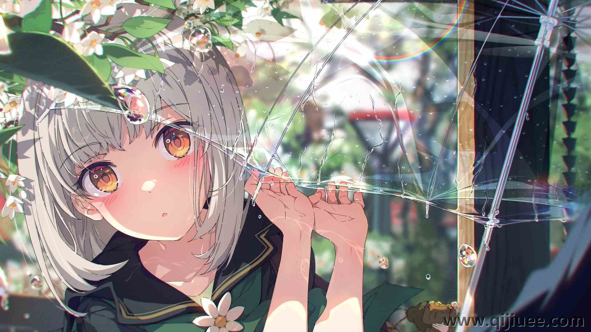 白发 动漫 动漫女孩 雨伞 黄眼睛 校服 4096 x 2856/1.85 MB-柒染云阁