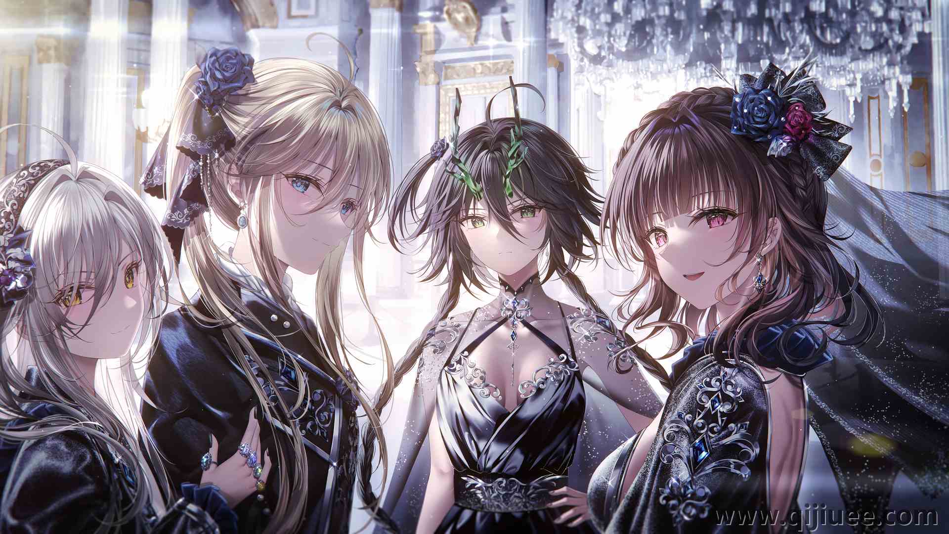 白发 金发 长发 动漫女孩 连衣裙 头发上的花 3840 x 2160/2.5 MB-柒染云阁