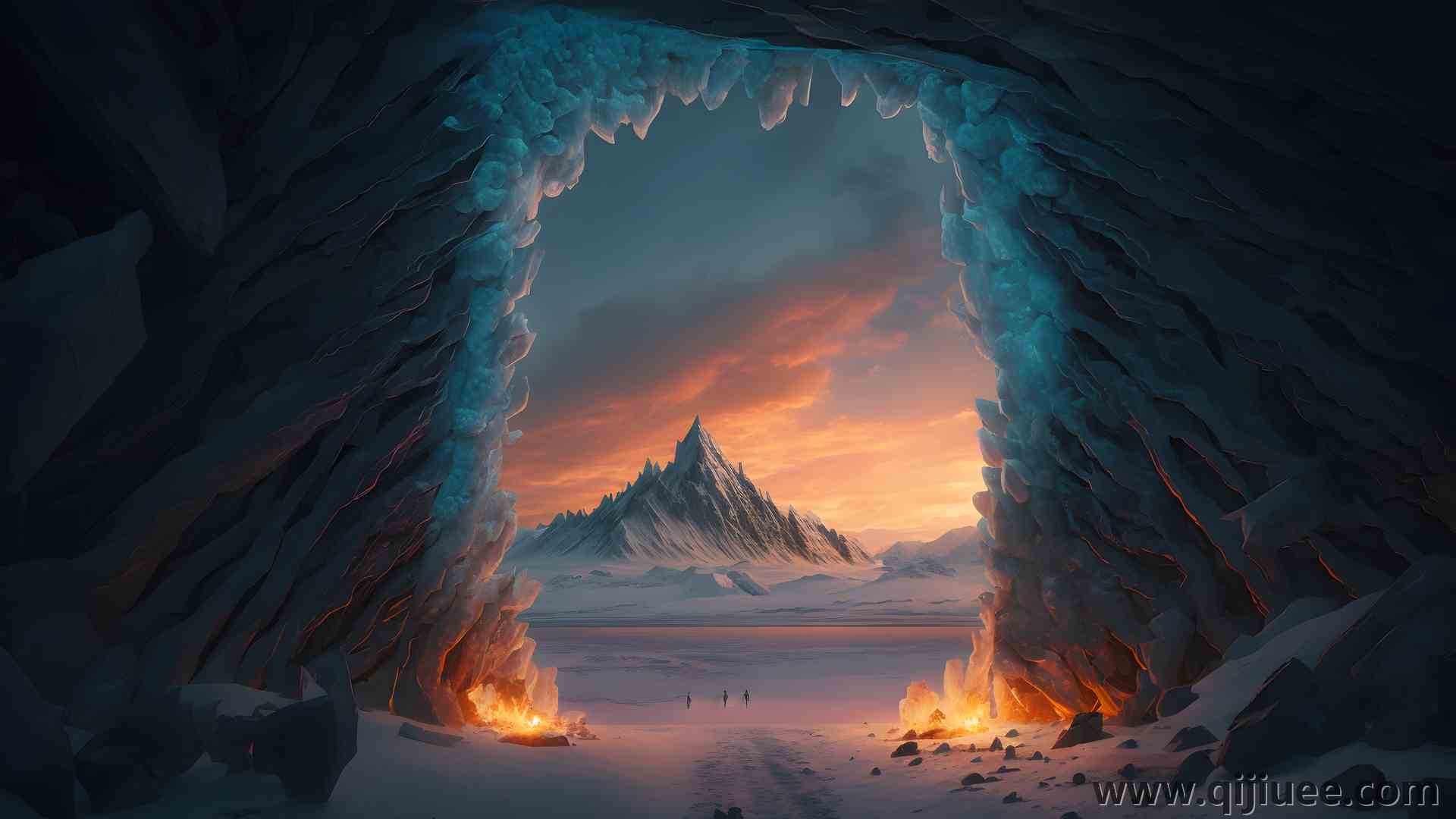 艺术 原图 插图 AI艺术 冰 山 雪 风景 日落 云 夕阳辉光  电脑壁纸 4K壁纸3840 x 2400/5.72 MB-柒染云阁