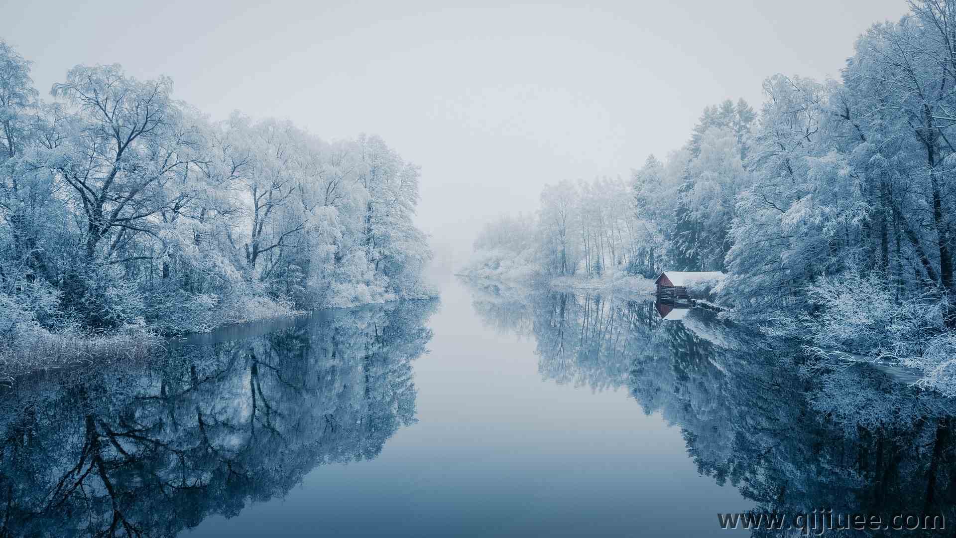 自然 冬季 水 反射 树木 雪 寒冷 户外 河流  电脑壁纸 4K壁纸3840 x 2160/3.61 MB-柒染云阁