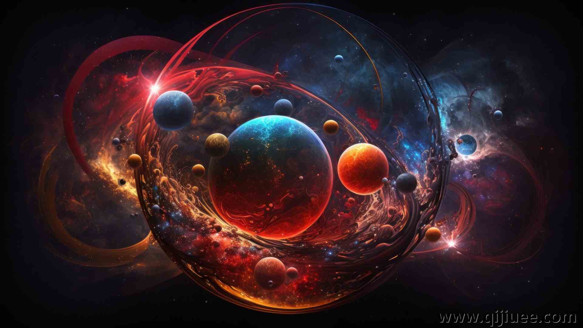 艺术 彩色 插图 月亮 行星 太空 星星 伽利 3840 x 2160/1.03 MB-柒染云阁