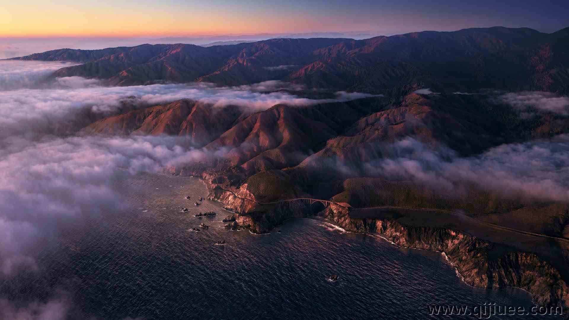 大苏尔 水 海 风景 山 岩石 自然 云 鸟瞰 天空 海岸  电脑壁纸 4K壁纸5120 x 2880/2.18 MB-柒染云阁