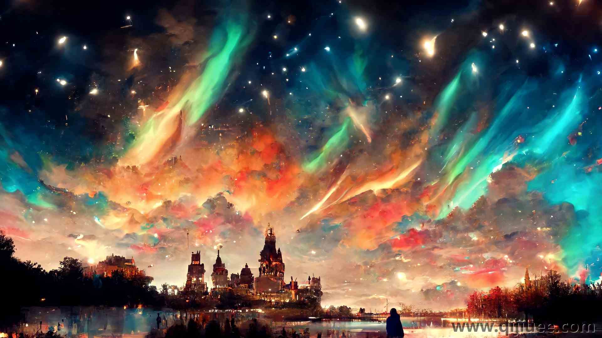 风景 夜晚 极光 城堡 王国 湖泊 树木 星星 云 电脑壁纸 4K壁纸4036 x 2178/2.28 MB-柒染云阁