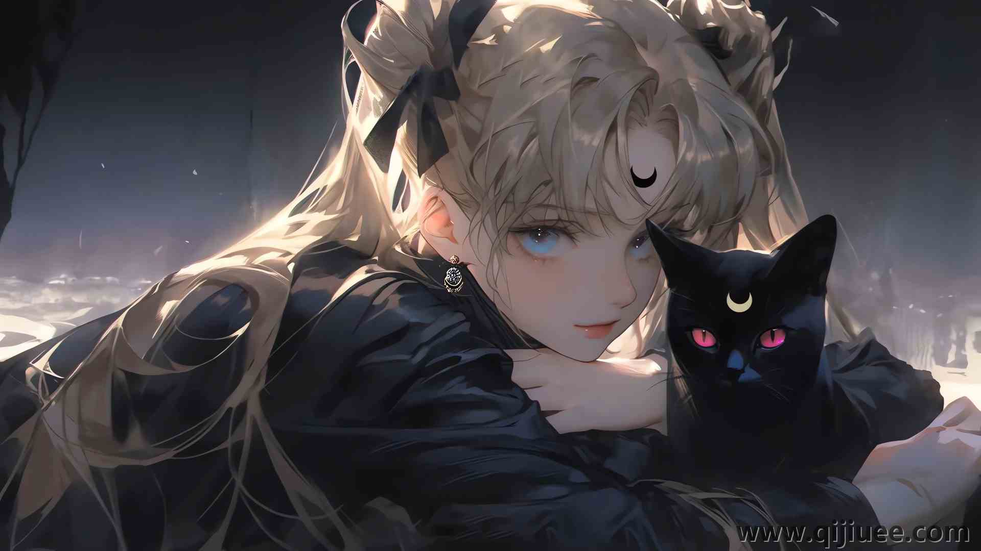 蓝眼睛 月亮 艺术家 金发 长发 动漫  电脑壁纸 4K壁纸3840 x 2160/0.94 MB-柒染云阁