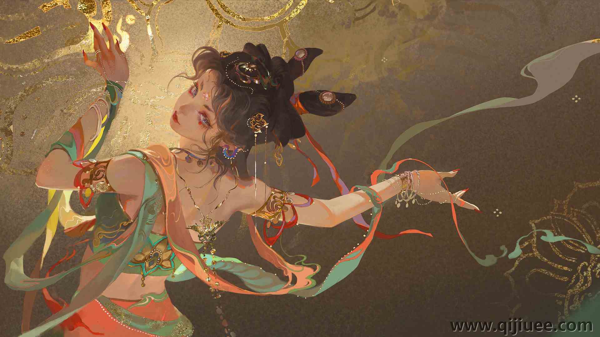 女人 黄金 舞蹈 极简主义 敦煌壁画  电脑壁纸 4K壁纸6530 x 2959/11.43 MB-柒染云阁