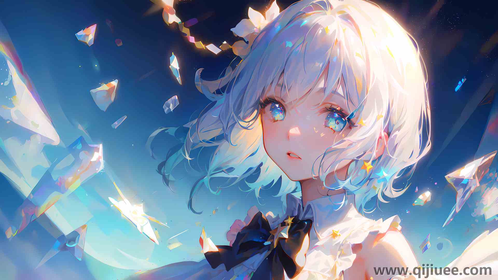 渐变头发  白色头发 艺术 动漫女孩 领结  电脑壁纸 4K壁纸4032 x 2268/8.32 MB-柒染云阁