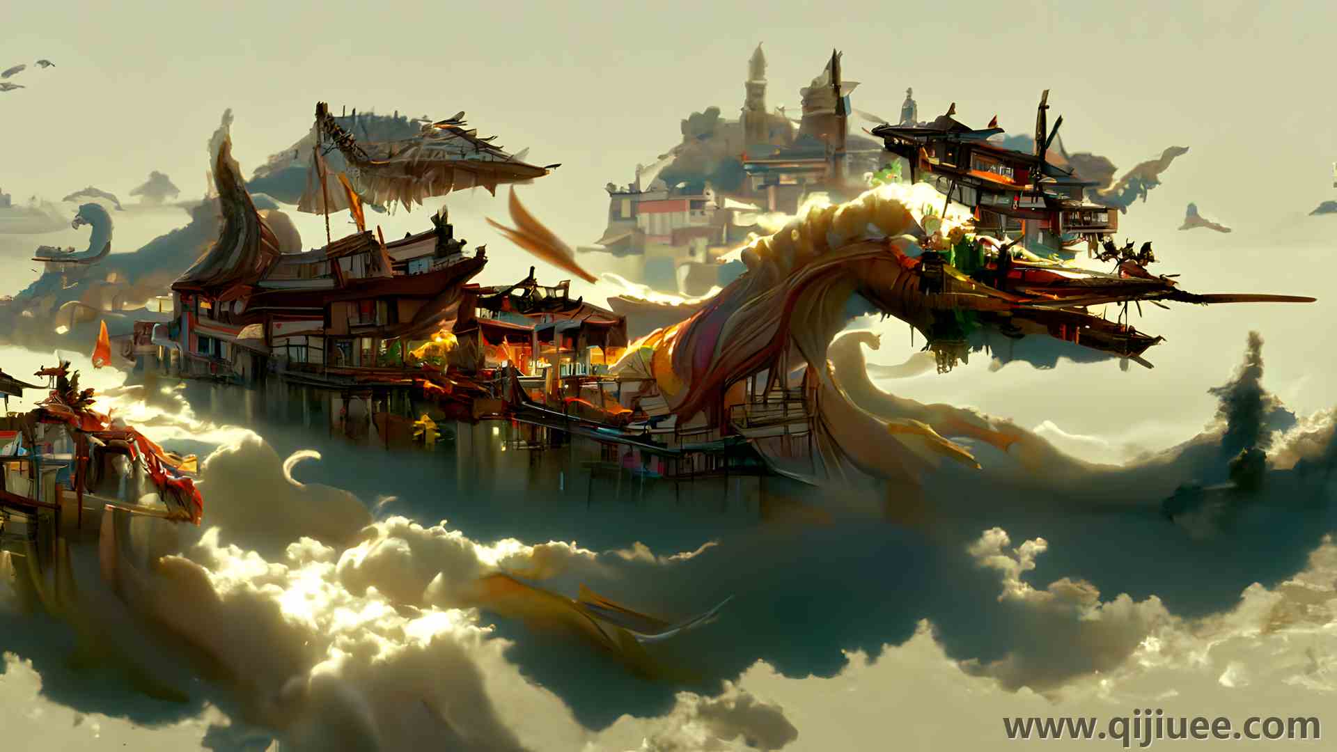 龙 中国建筑 云 中国龙 艺术  电脑壁纸 4K壁纸4552 x 2560/12.65 MB-柒染云阁