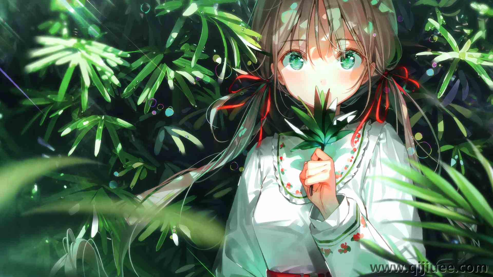 绿眼睛 长发 动漫 动漫女孩 树叶 丝带 电脑壁纸 4K壁纸4230 x 2888/8.02 MB-柒染云阁