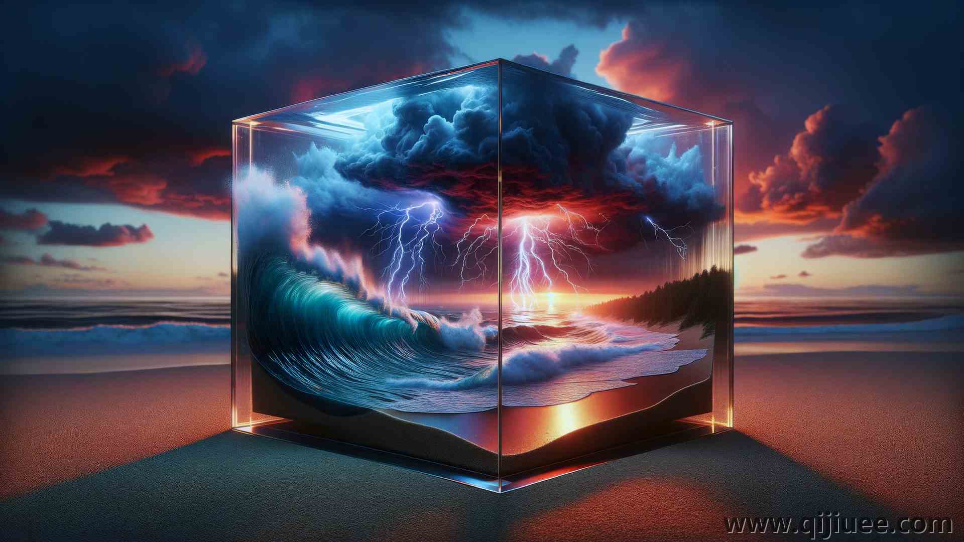 AI艺术 五颜六色 立方体 雷雨 海滩 电脑壁纸 4K壁纸3840 x 2160/12.58 MB-柒染云阁
