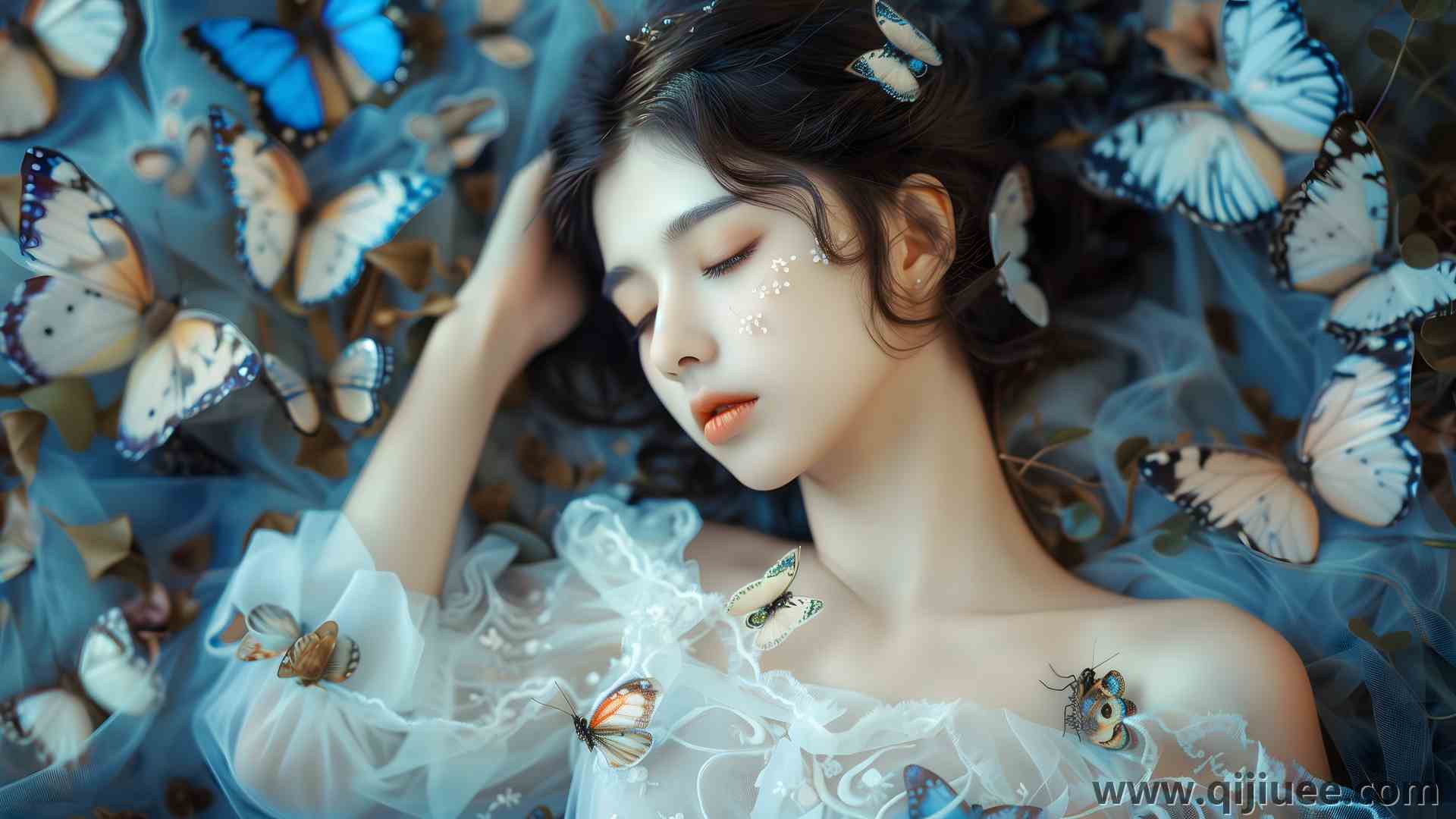 女性 蝴蝶 睡眠 AI艺术 电脑壁纸 4K壁纸3840 x 2160/2.03 MB-柒染云阁