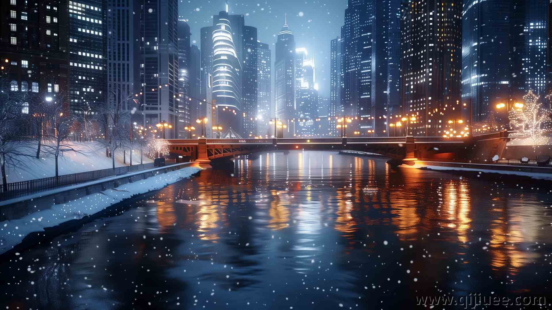 AI艺术 桥梁 冬天 雪 水 城市 电脑壁纸 4K壁纸5824 x 3264/12.15 MB-柒染云阁