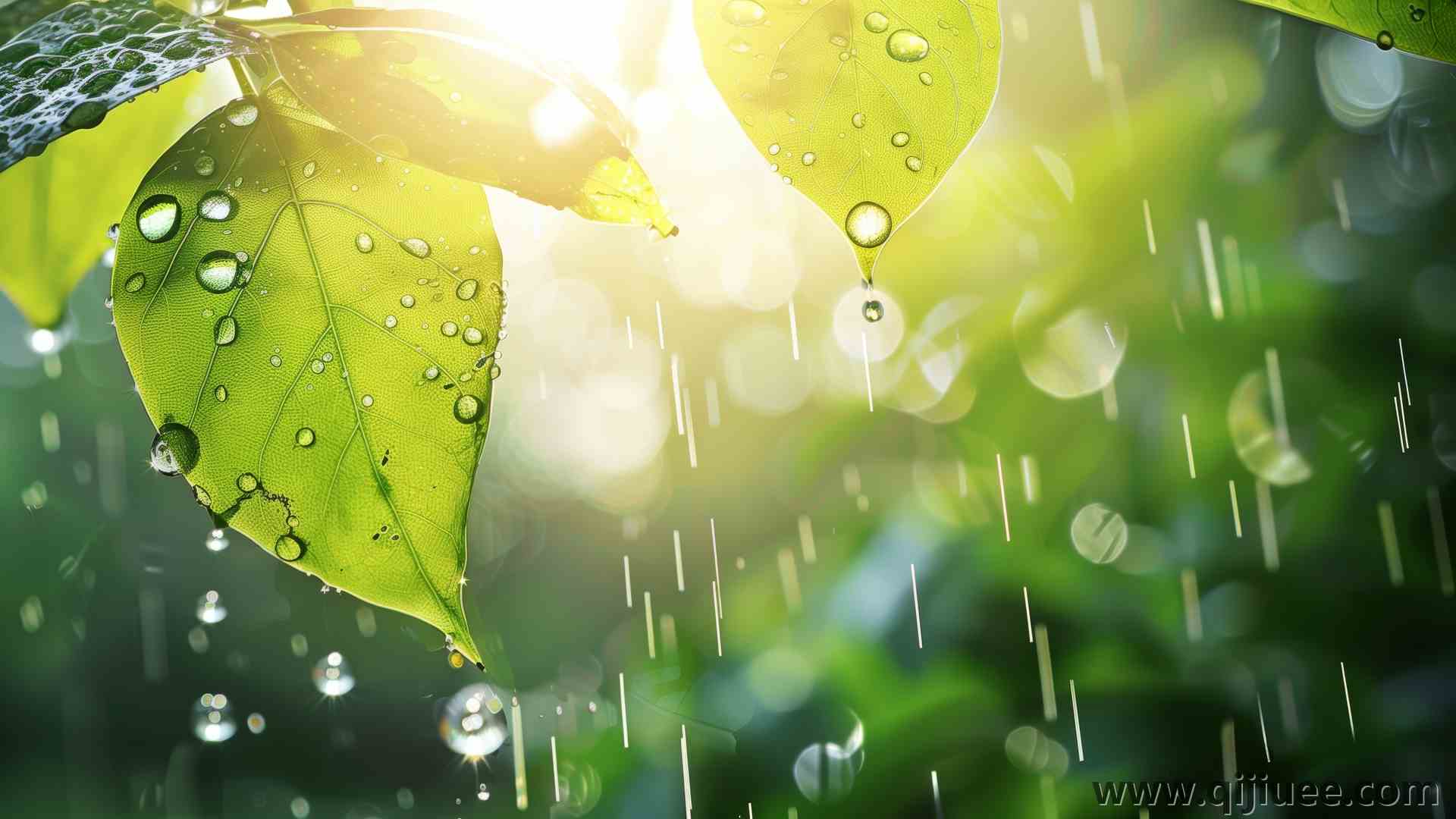 AI艺术 雨 树叶 水滴 背光  电脑壁纸 4K壁纸5824 x 3264/11.24 MB-柒染云阁
