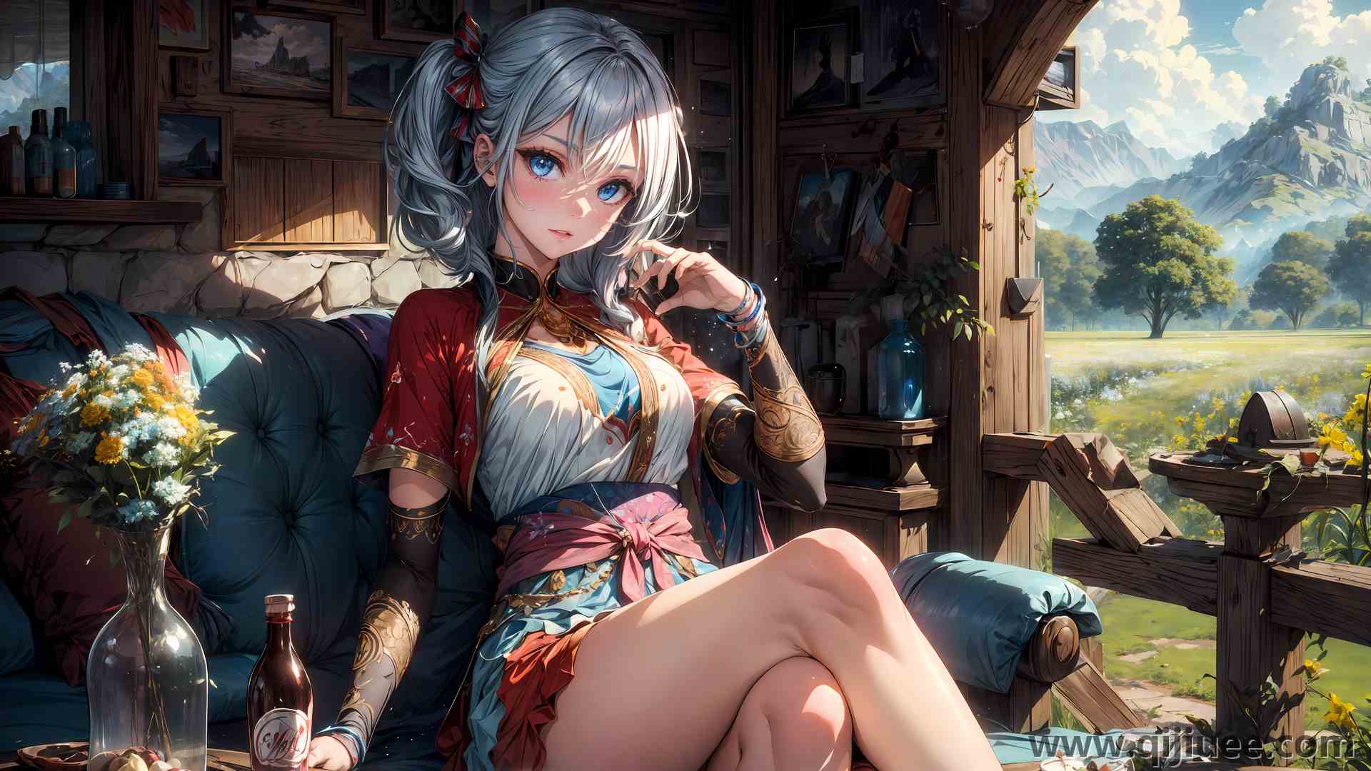 女人 蓝眼睛 白发 短发 大腿 艺术 动漫 服装 动漫女孩  电脑壁纸 4K壁纸3840 x 2160/9.84 MB-柒染云阁