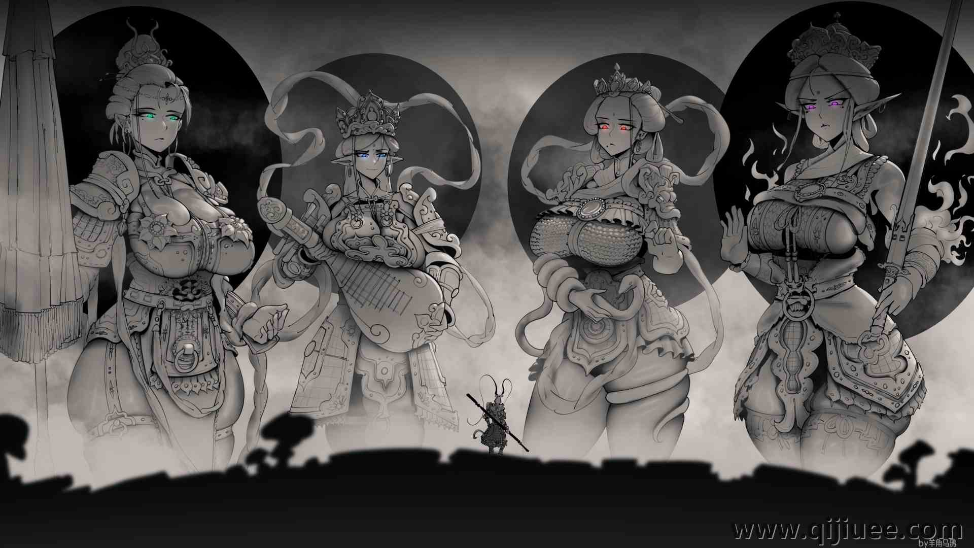 黑神话 悟空 绘画 艺术 概念设计 黑色 艺术  电脑壁纸 8K壁纸10933 x 6792/7.76 MB-柒染云阁