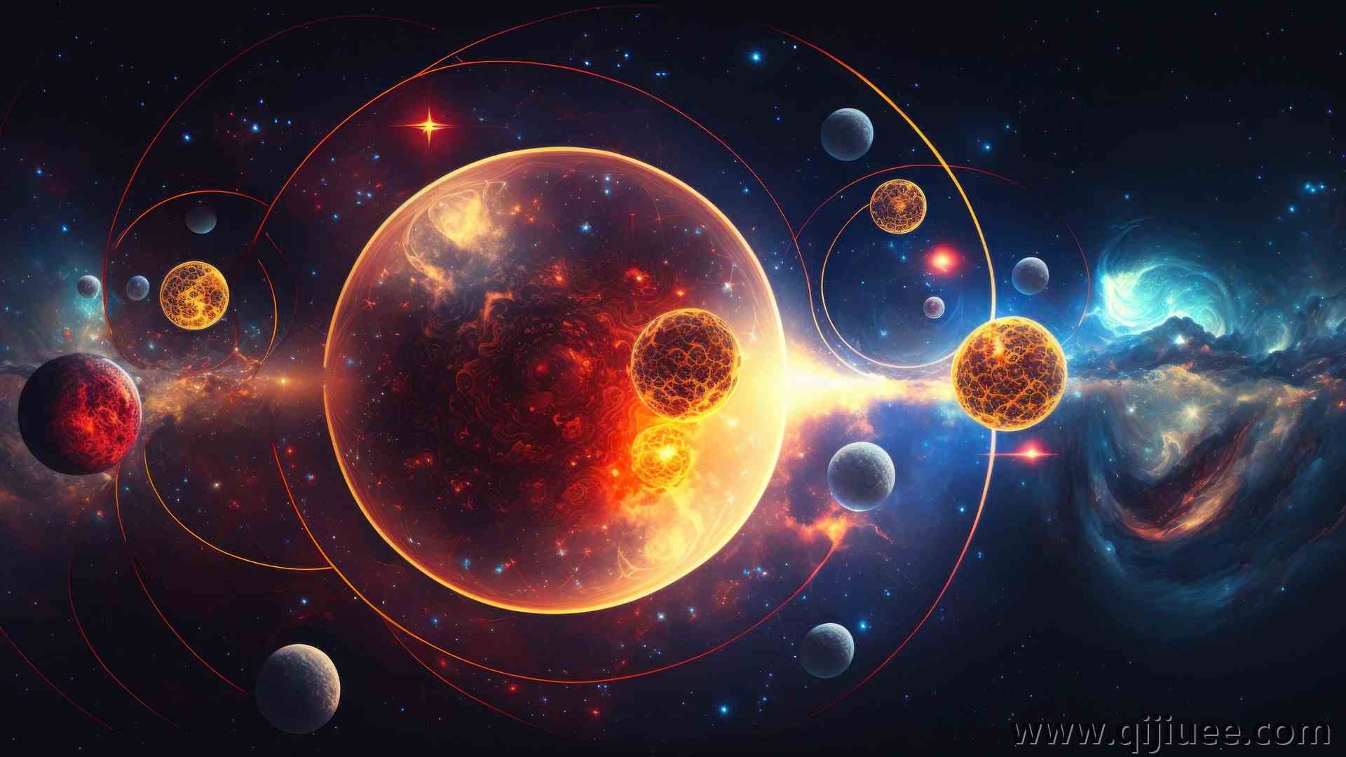 艺术 彩色 插图 月亮 行星 恒星 伽利 空间  4K壁纸4579 x 2616/1.71 MB-柒染云阁