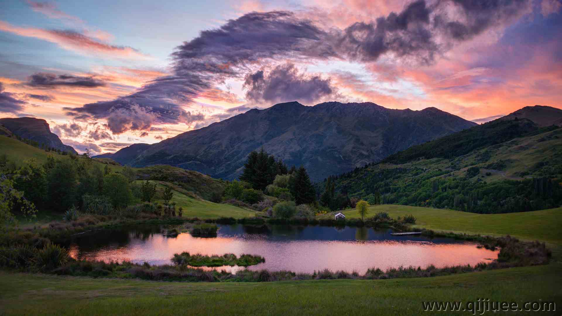 风景 自然 山 云 湖 水 树 夕阳辉光  4K壁纸3840 x 2160/6.51 MB-柒染云阁