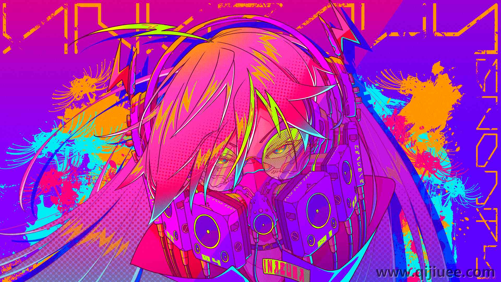 动漫女孩 五颜六色 面具 AI艺术 耳机 赛博朋克 眼镜  4K壁纸3840 x 2160/6.77 MB-柒染云阁