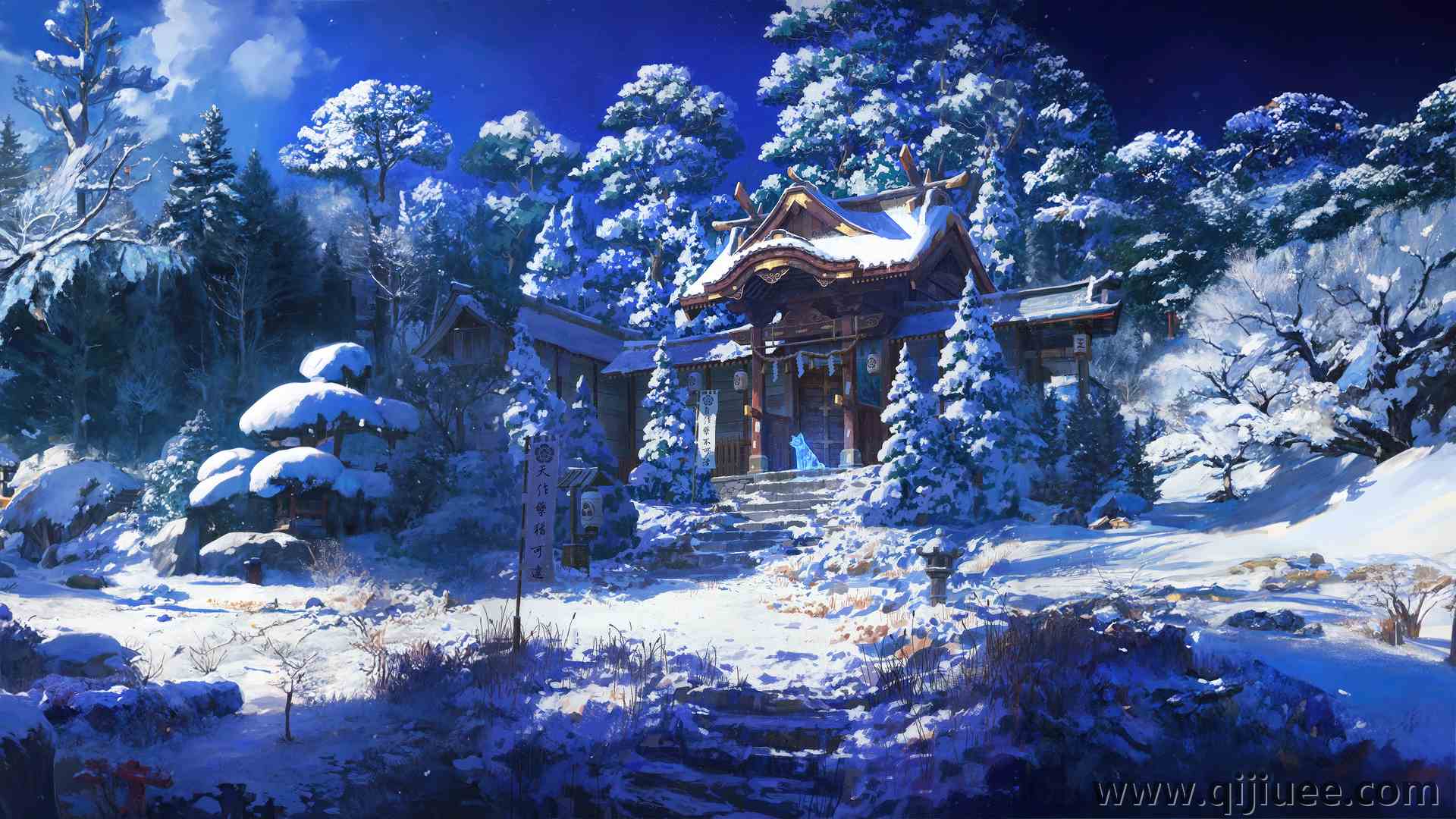 圣地 冬天 雪 树木 森林 云 自然 天空 阳光 AI艺术  4K壁纸3840 x 2160/16.25 MB-柒染云阁