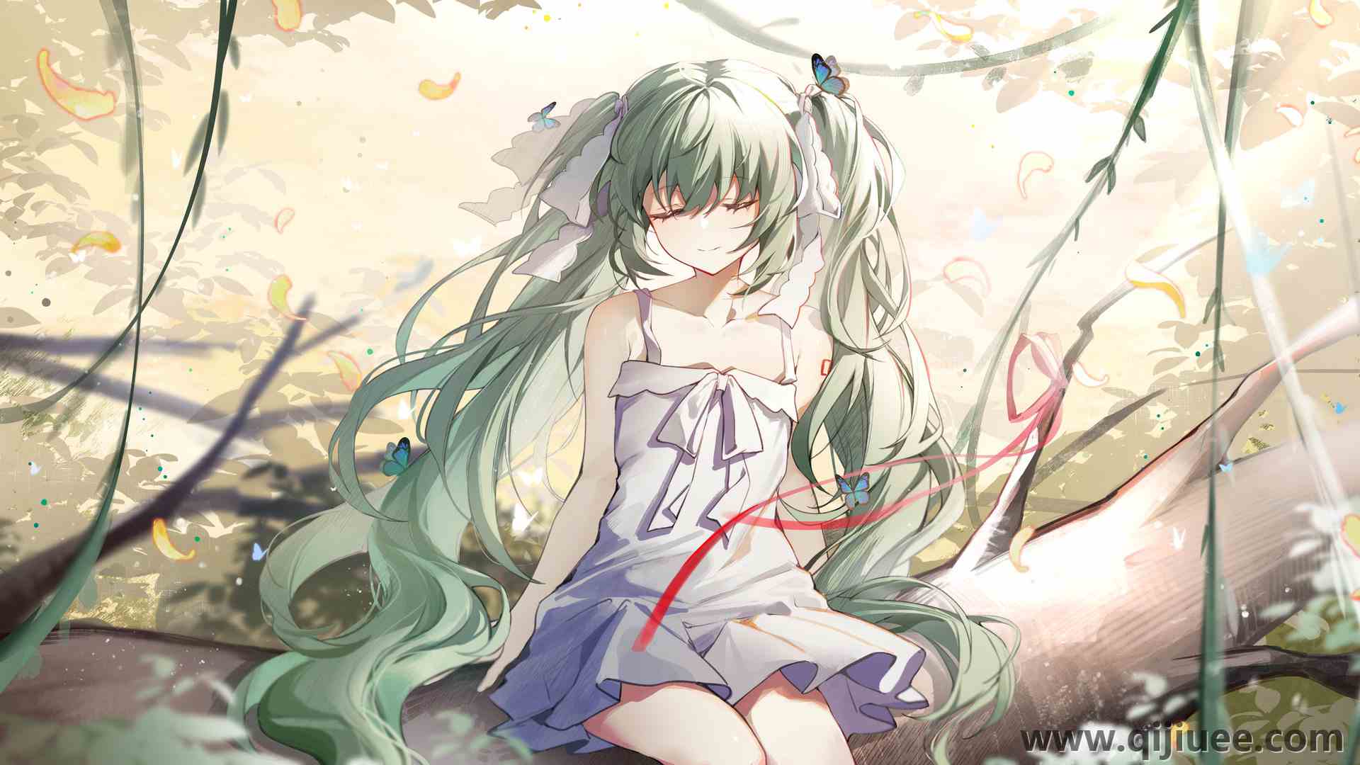 长发 绿色头发 动漫 初音 小提琴 双马尾 4K壁纸4800 x 2700/1.85 MB-柒染云阁