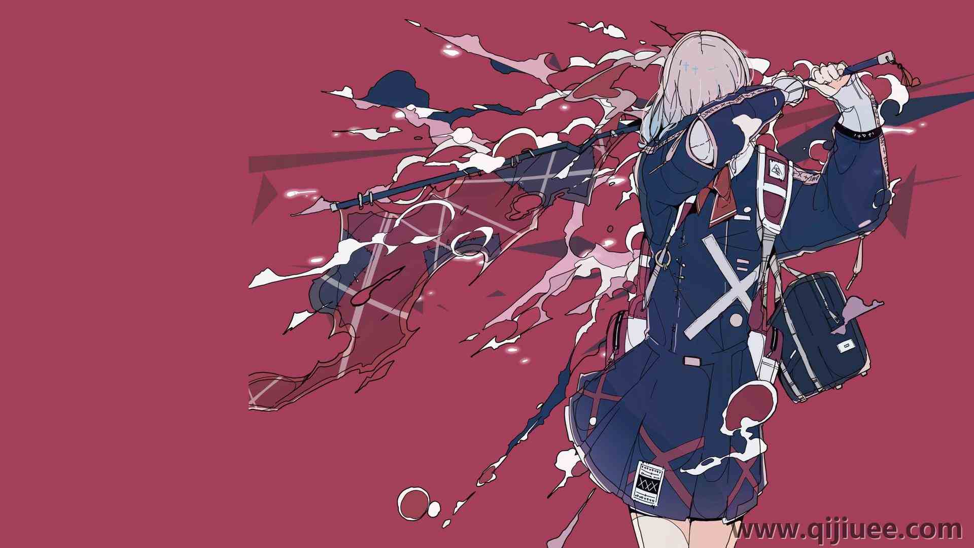原创人物 动漫女孩 红色背景 简单背景 极简主义 背包  4K壁纸3840 x 2160/0.48 MB-柒染云阁
