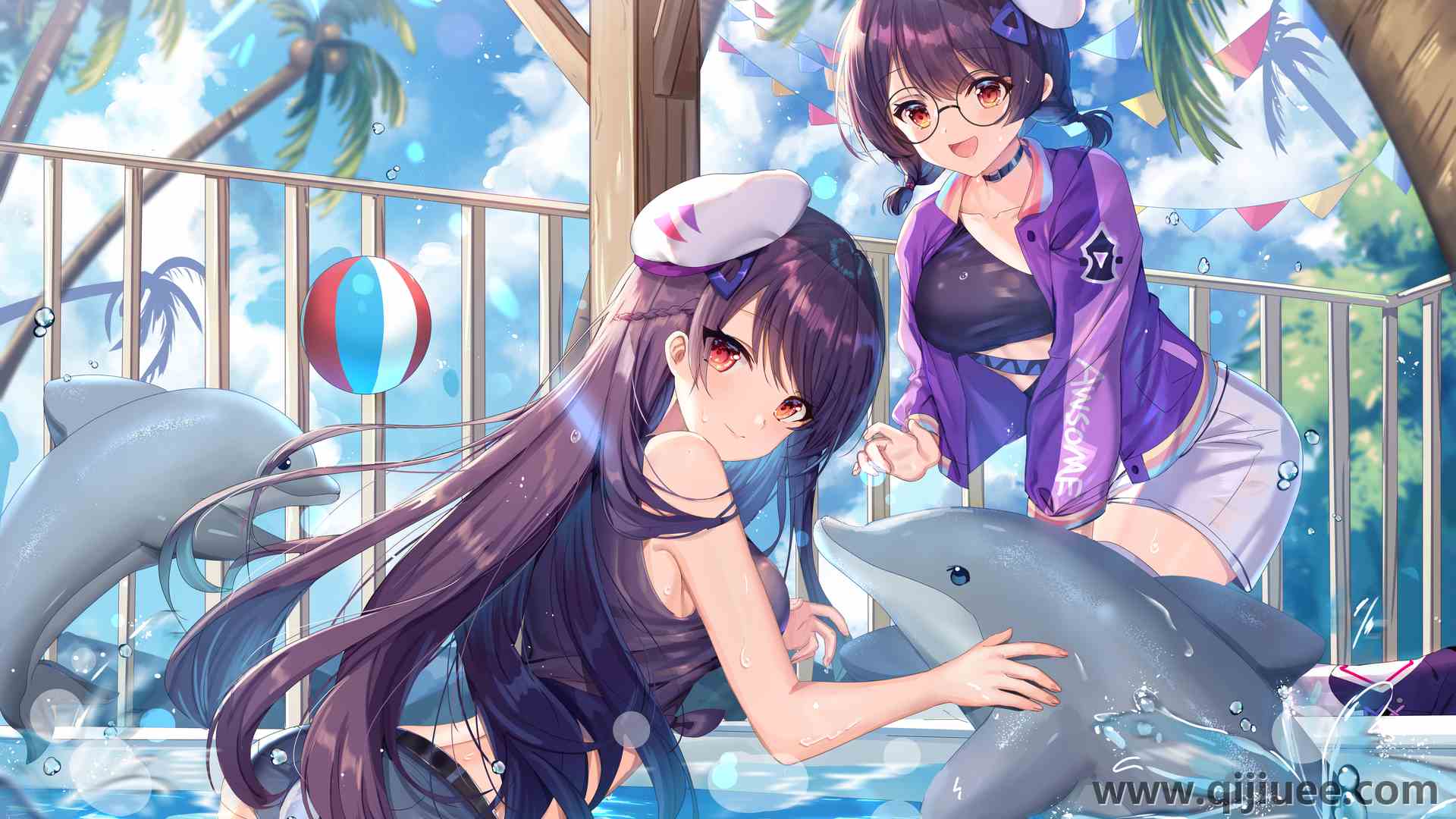 虚拟角色 服装 衣服 动漫 插图 彩色动漫 影视节目 泳衣 泳池 4K壁纸5262 x 3720/12.61 MB-柒染云阁