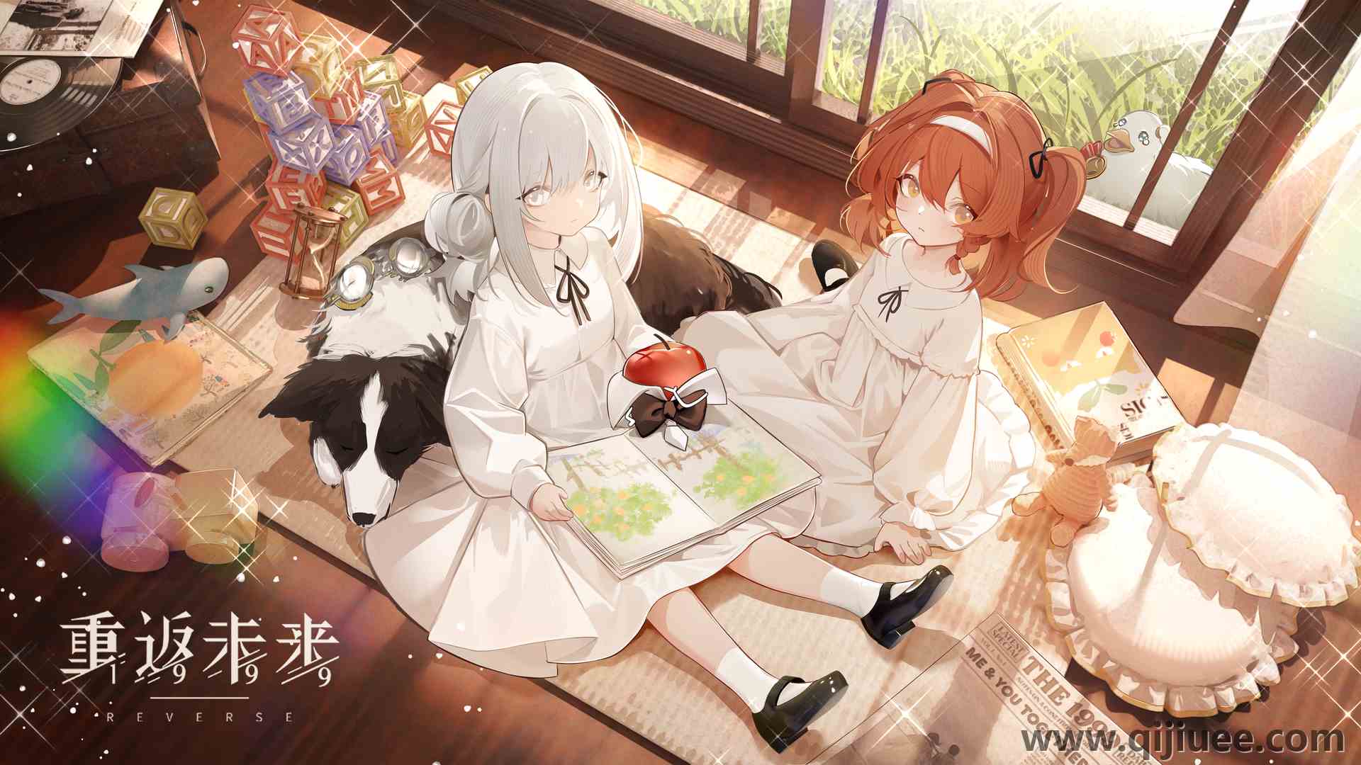 坐着 孩子 动漫 动漫女孩 玩具 领结 苹果 水果 狗 动物 草 光盘 毛绒玩具 萝莉  4K壁纸4416 x 2438/16.55 MB-柒染云阁