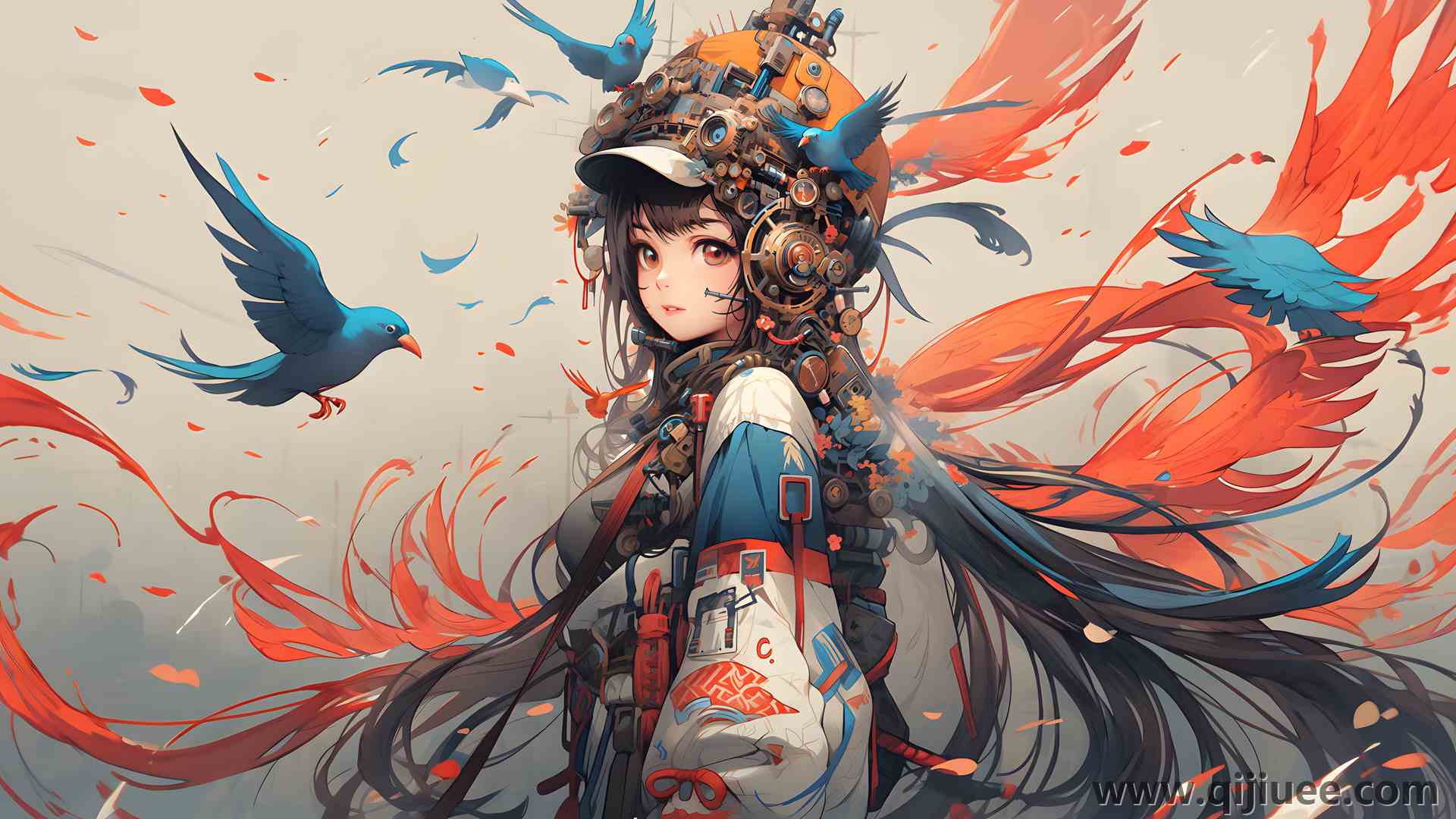 女人 长发 人工智能 鸟类 动物 AI艺术 帽子 简单背景 极简主义 4K壁纸3840 x 2160/4.14 MB-柒染云阁