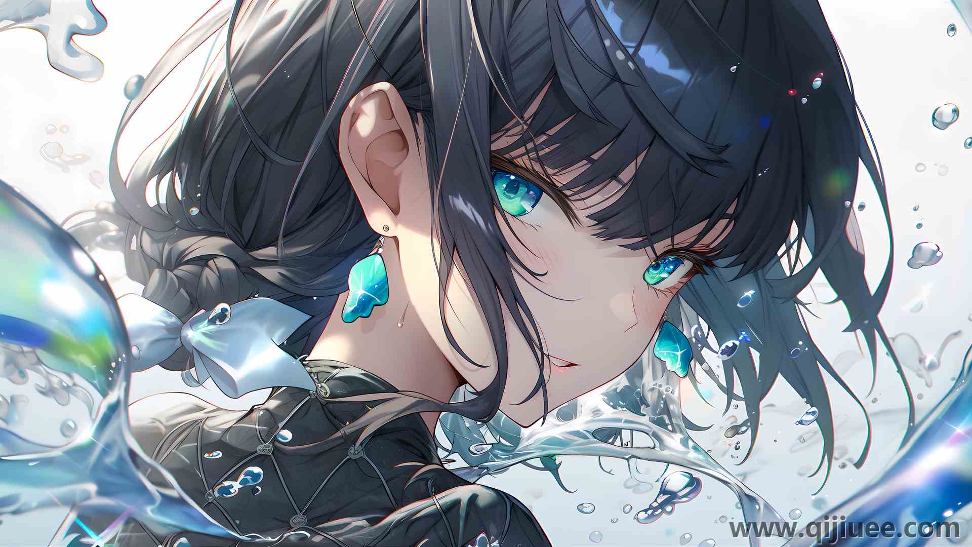 艺术 水 动漫女孩 耳环 领结 水滴 腮红 AI艺术  4K壁纸4798 x 2392/12.06 MB-柒染云阁