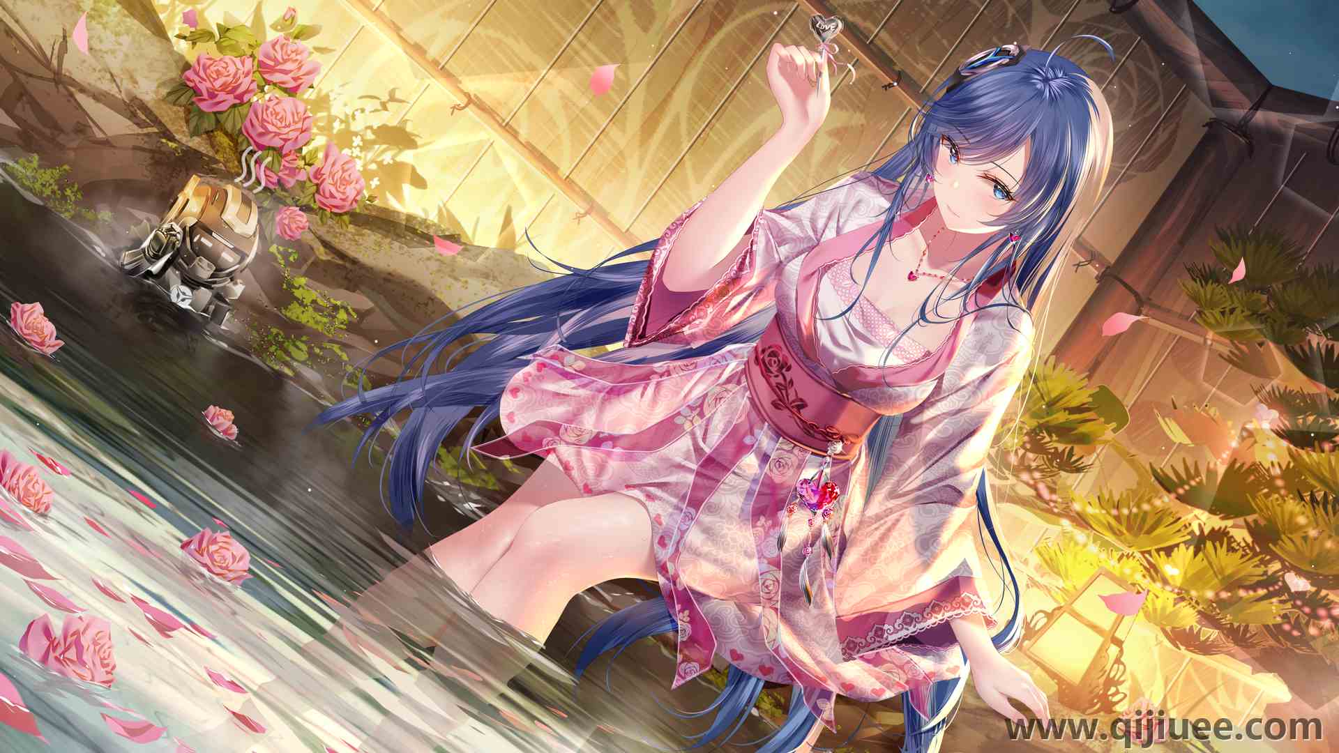 长发 蓝头发 蓝眼睛 纯帕库卡伦 坐着 和服 温泉 动漫女孩 4671 x 2640/13.78 MB-柒染云阁