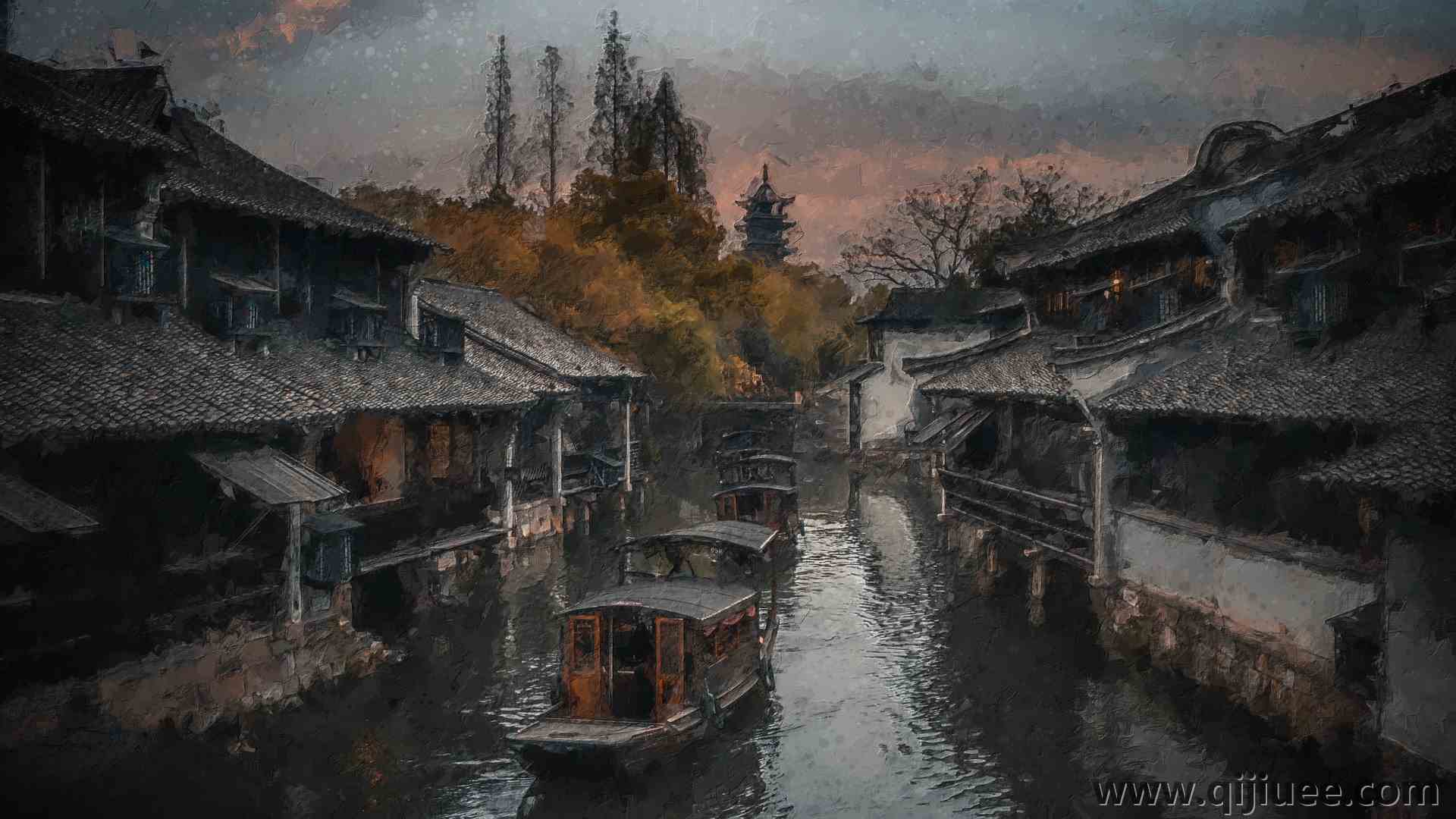 村庄 船 水 倒影 树木 天空 建筑 乌镇 4K壁纸5568 x 3132/4.37 MB-柒染云阁