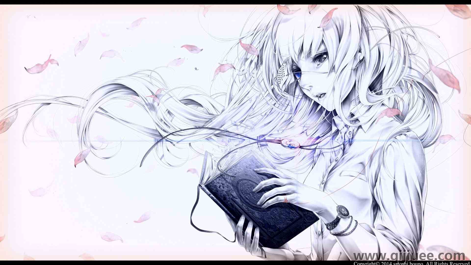 原创人物 动漫 动漫女孩 书籍 阅读 异瞳 花瓣 眼罩 3840 x 2160/1.13 MB-柒染云阁