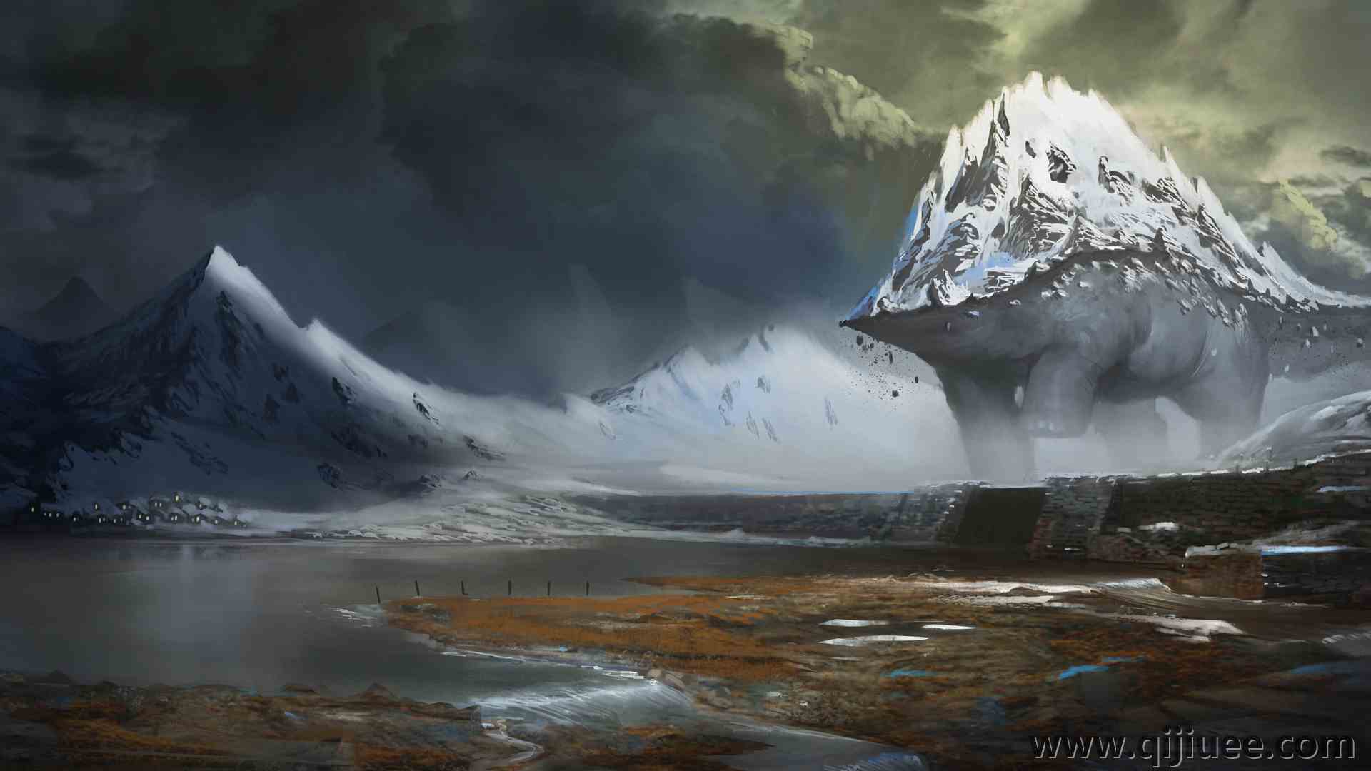 奇幻艺术 风景 雪 冬天 山 生物 虚构的生物  电脑壁纸 4K壁纸4485 x 2245/4.01 MB-柒染云阁