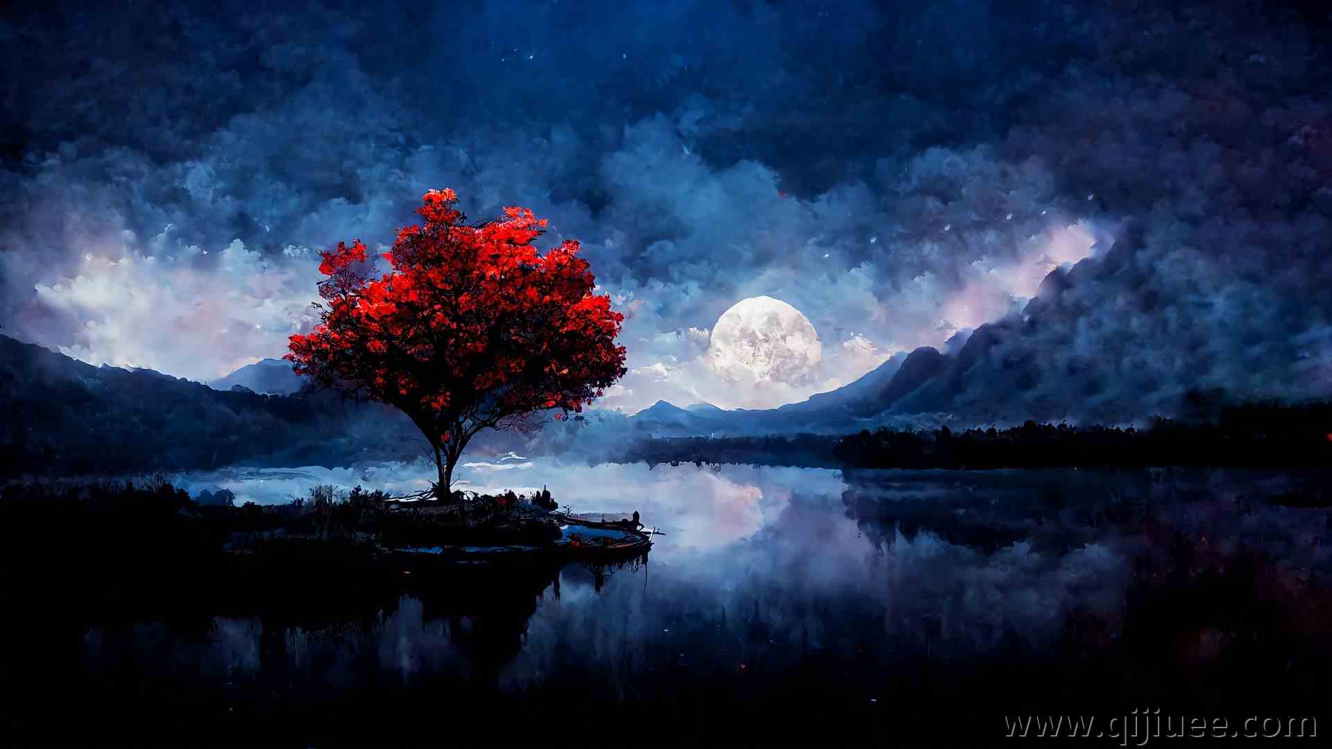 红树 满月 风景 哑光绘画 艺术 人工智能艺术 湖泊 山脉 自然 云 水 月亮  电脑壁纸 4K壁纸4096 x 2304/0.64 MB-柒染云阁