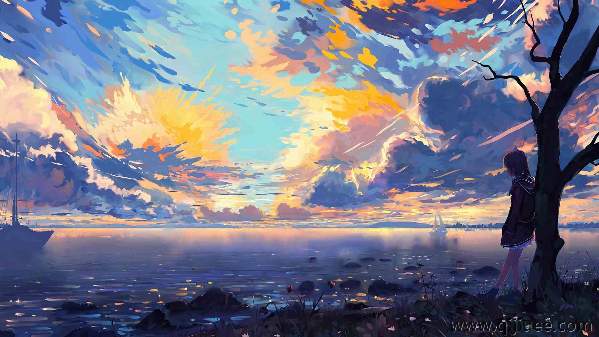 动漫 动漫女孩 天空 水 电脑壁纸 4K壁纸3840 x 2160/2.43 MB-柒染云阁