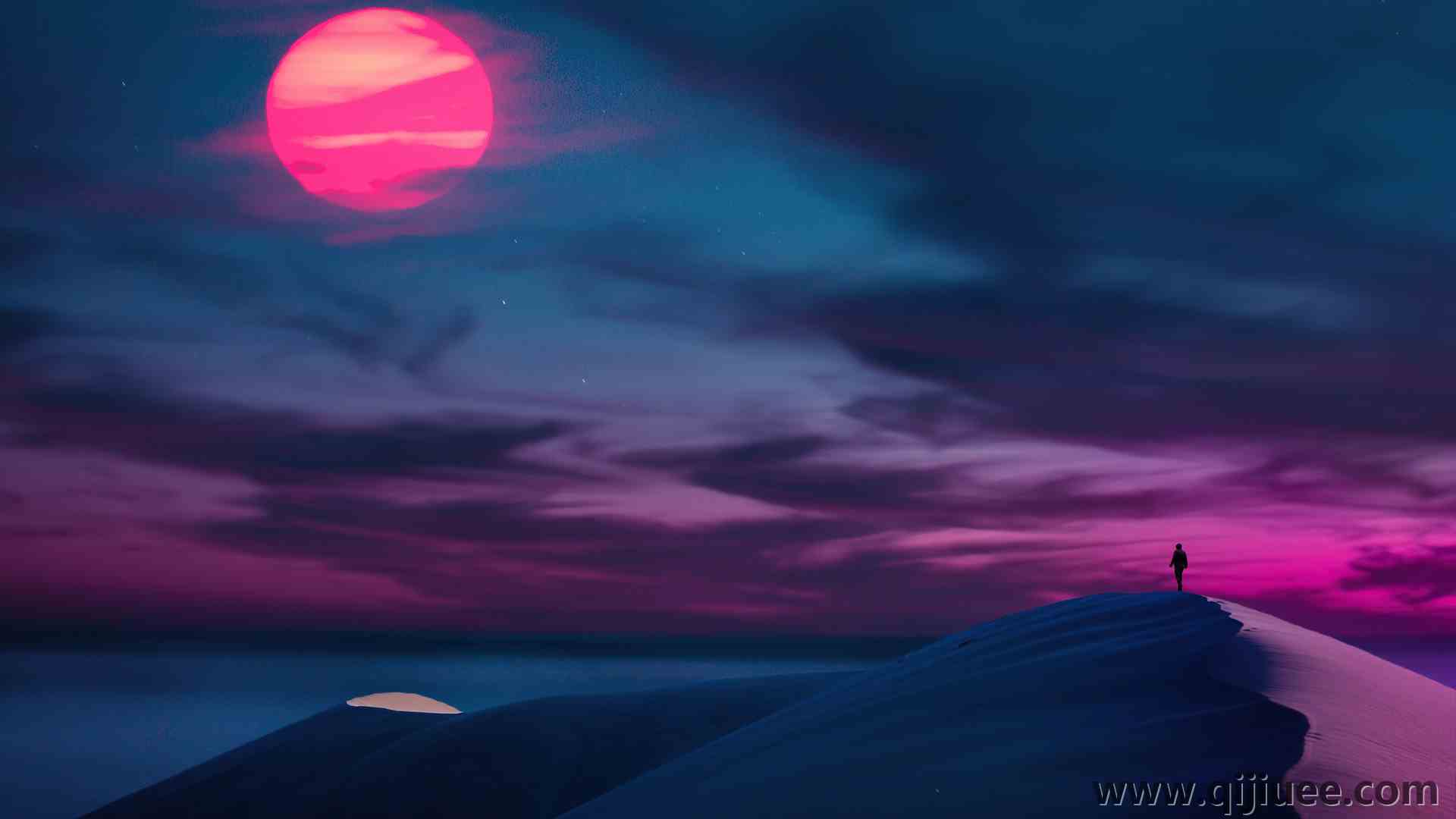 紫色天空 日落 风景 沙漠 云 AI艺术 太阳  电脑壁纸 4K壁纸3840 x 2160/4.21 MB-柒染云阁