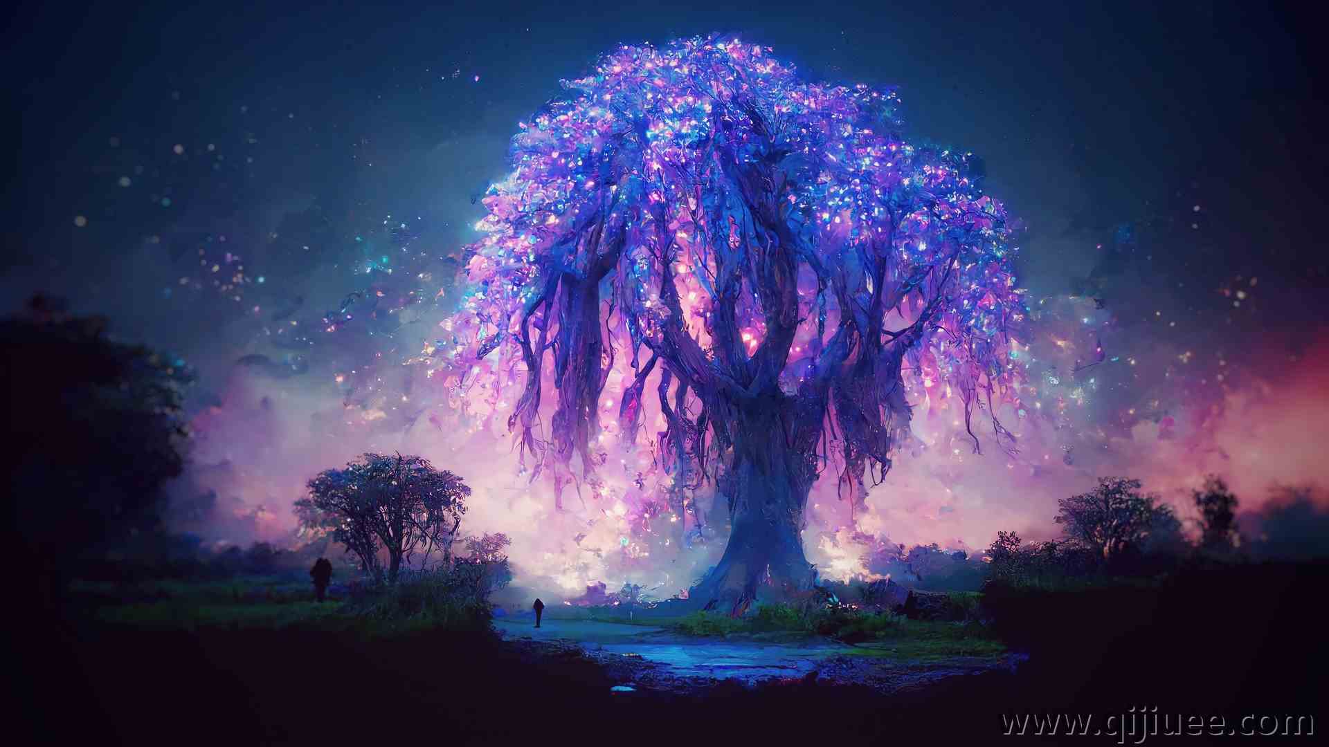 发光 风景 五颜六色 萤火虫 树木 奇幻艺术 艺术 植物  电脑壁纸 4K壁纸4096 x 2304/1.75 MB-柒染云阁